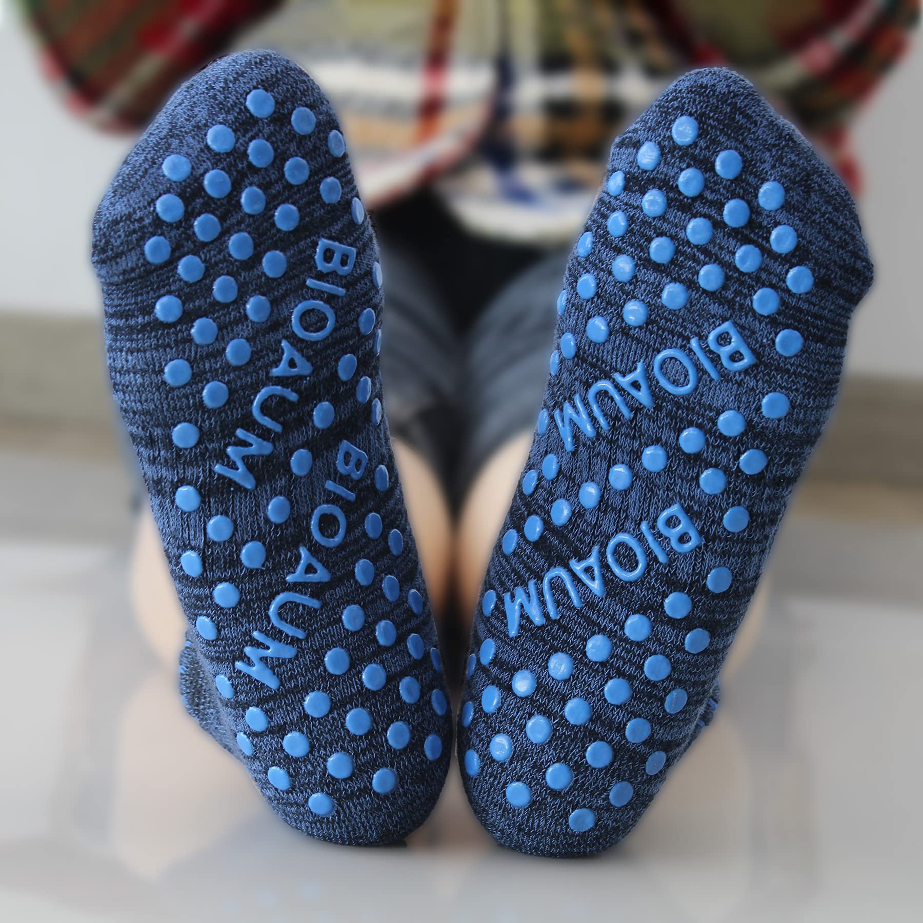BIOAUM Calcetines de yoga para mujer, 6 pares de calcetines de algodón con agarre antideslizante, para pilates y hospitales