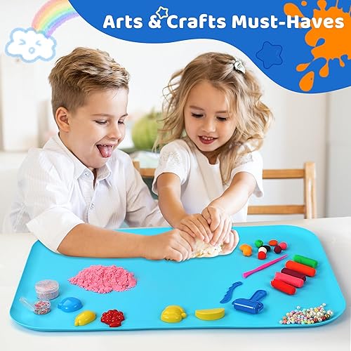 Miniatura 5 de Alfombrillas de silicona para niños, tapete de silicona para manualidades con labio para mantener limpio, 24 x 16 pulgadas (azul)