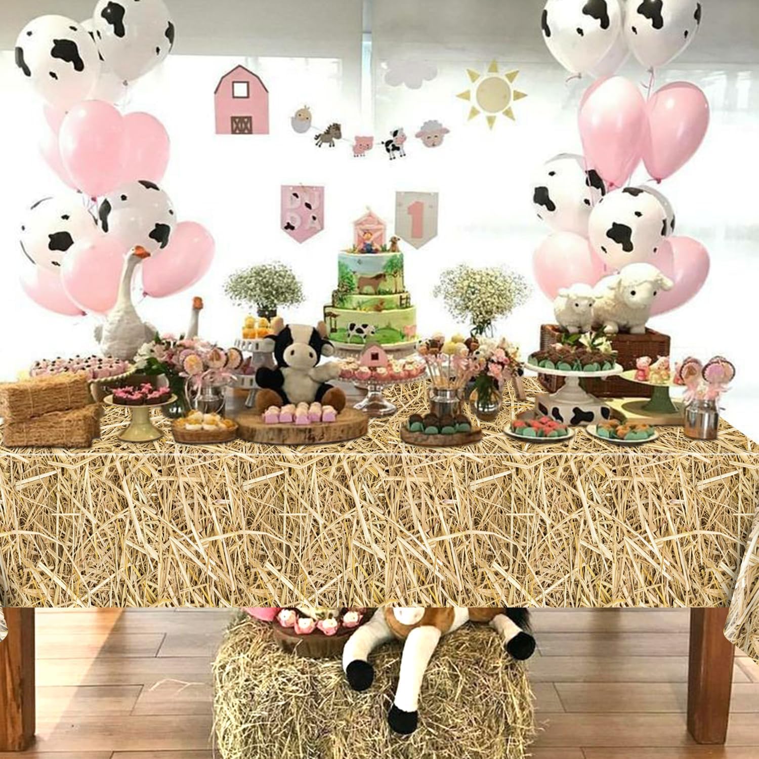 PTECDROTS 4 Pcs Straw Tablecloth Rectangular Straw Table Cover Waterproof Farm Table Cloth Hay Stacks for Farm Party Decorations Cowboy Western Theme Party Supplies - Image 4