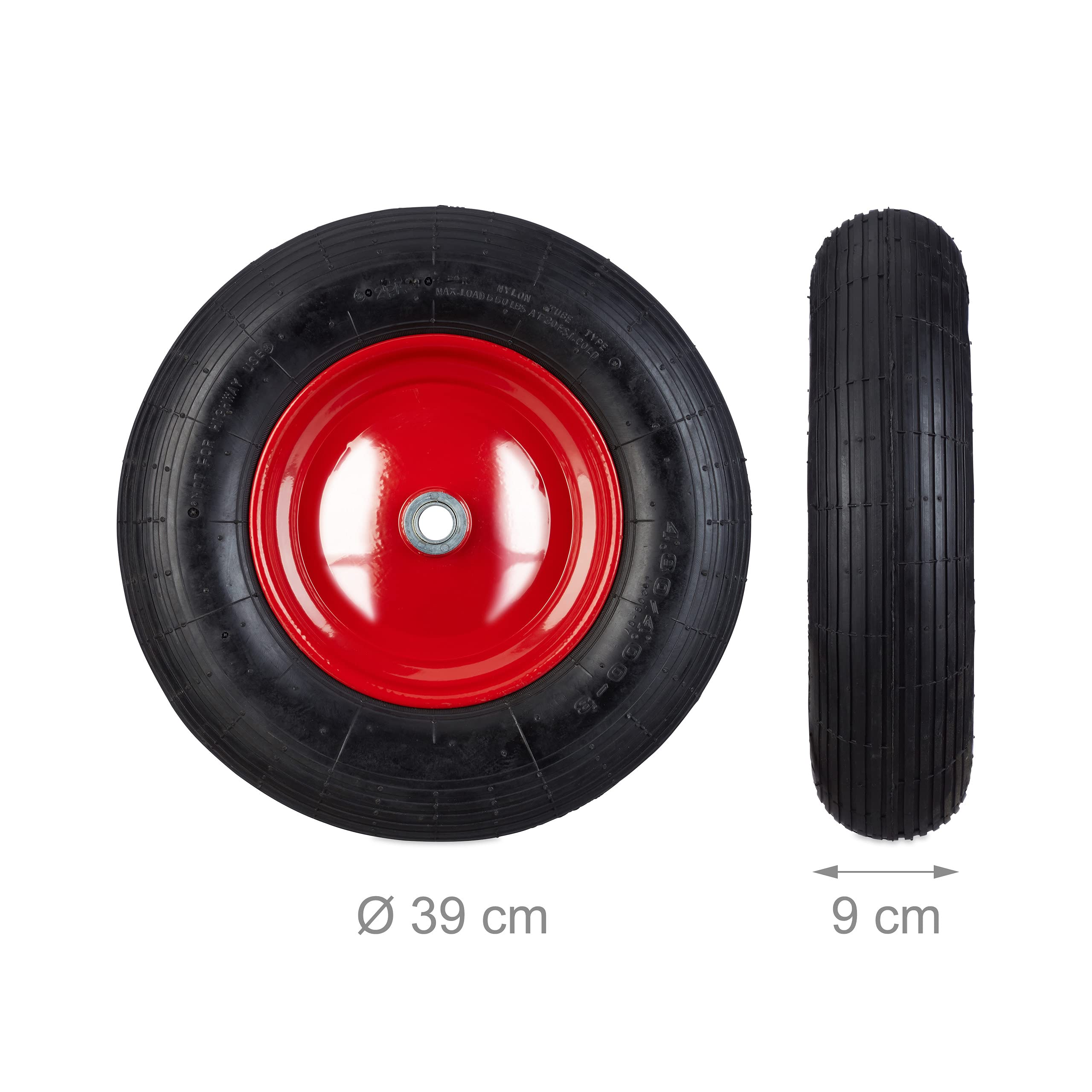 Set da 4 Ruote per Carriola 4.80 4.00-8 Pneumatico ad Aria Carico Max. 120 kg con Valvola Nero-Rosso