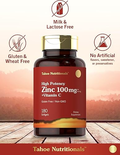 Miniatura 5 de Carlyle Suplemento de zinc de 100 mg con vitamina C | 180 cápsulas blandas | Sin OMG, sin gluten | Tahoe Nutritionals