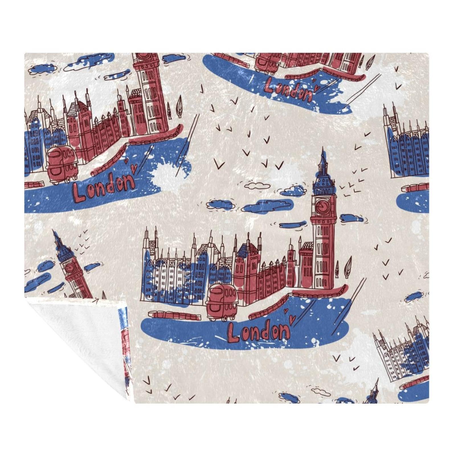 Couverture Big Ben et doodles de Londres pour soirées cocooning sur le canapé