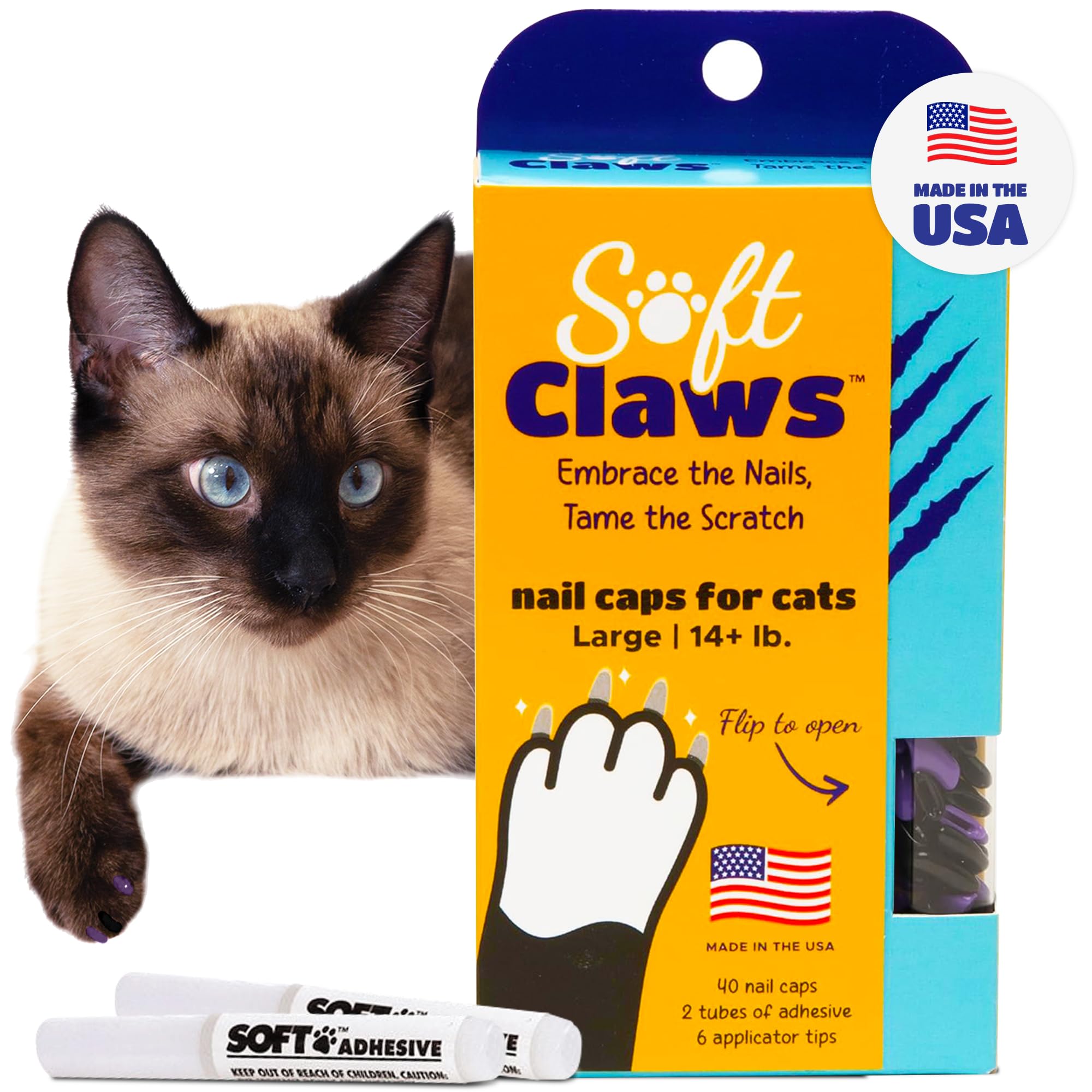Soft Claws Nail Caps for Large Cats, 40 Caps, Purple &amp; Black
