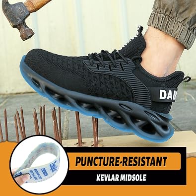 Steel Toe Shoes for Men Non Slip Work Safety Tennis Composite Toe Sneakers Industrial Puncture Proof Construction Comfortable Cushion Walking Wide Toe Box Utility