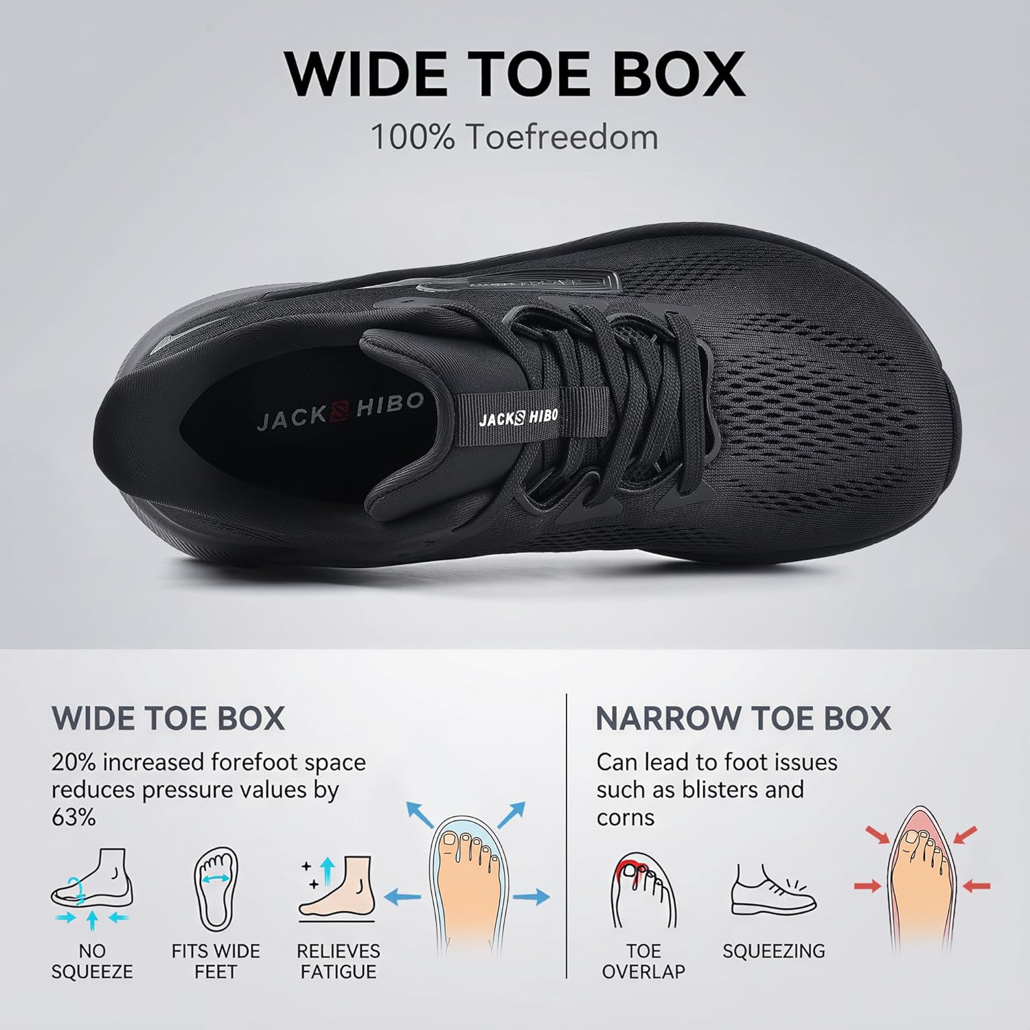 JACKSHIBO Wide Toe Women's Road Running Shoes Slip in Hands Free Support Memory Foam Zero Drop Sole Athletic Walking Tennis Shoes Platform Chunky Sneaker - Image 4