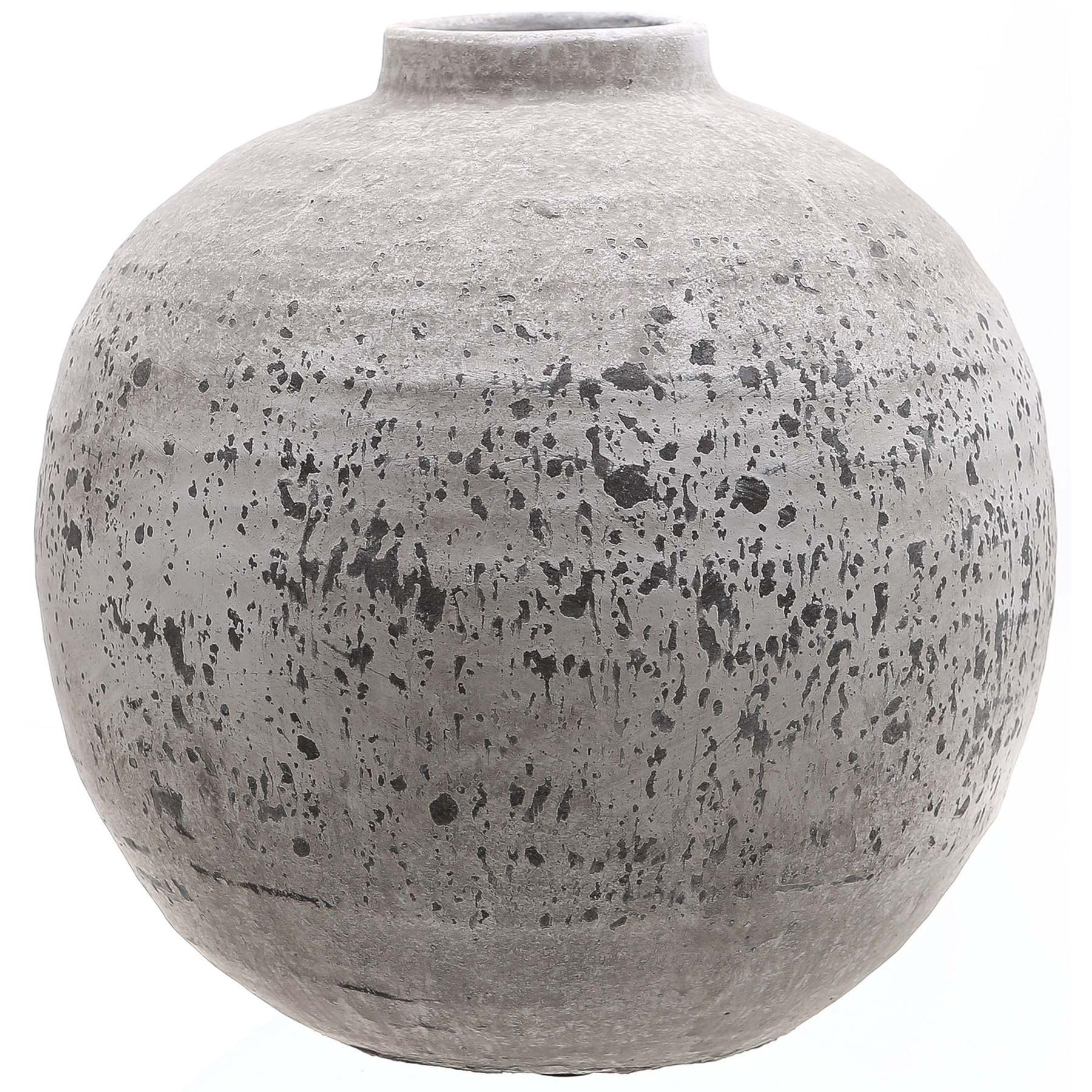 Maisonica Grey Huge 28Cm Round Stone Ceramic Vase - Shabby Chic Style - Cream