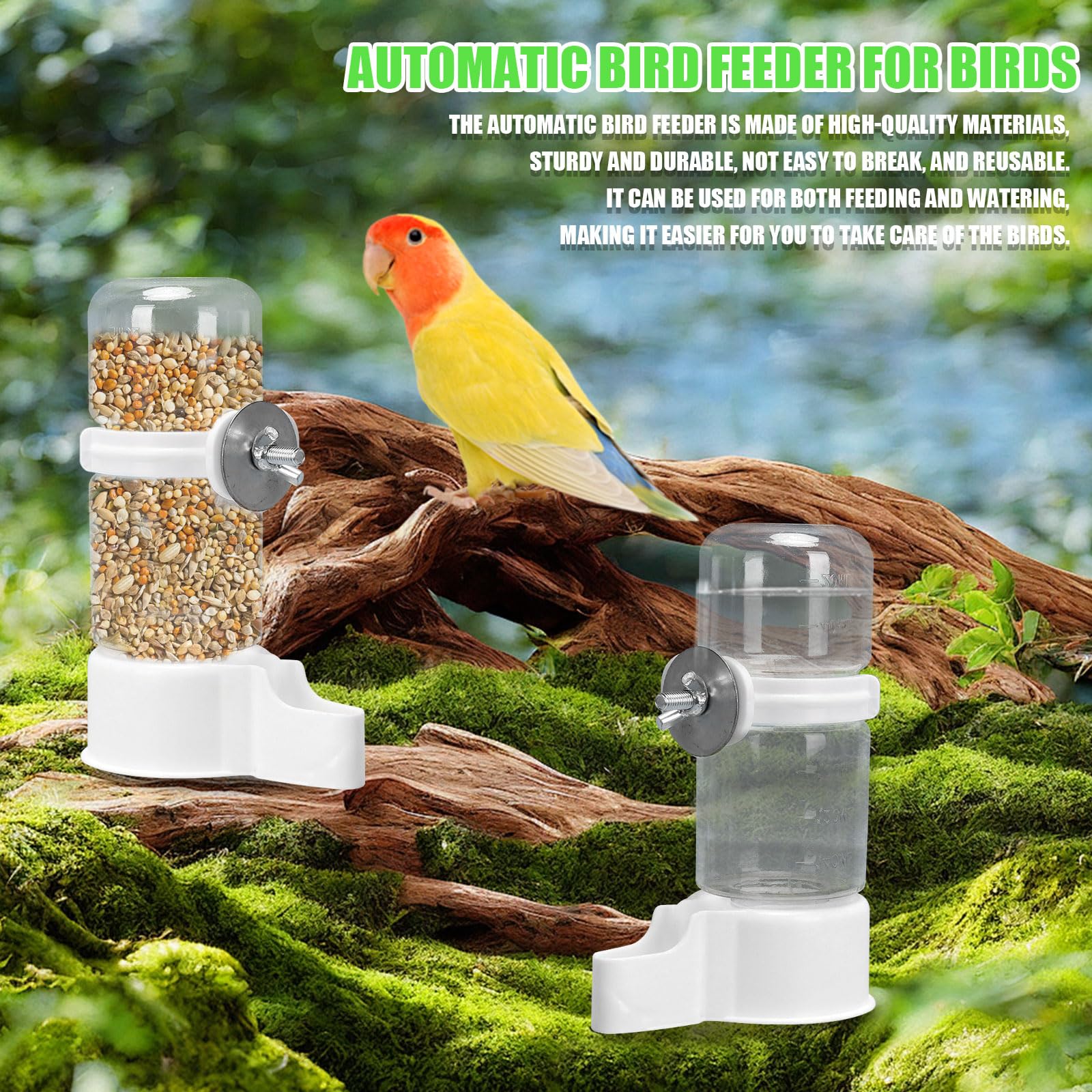 Futterspender Für Vögel – Doppelt, Aus Kunststoff, Mit 2 Schalen & 2 Löffeln – Für Papageien, Wellensittiche & Kleine Vögel