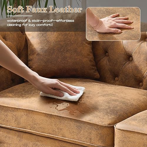 Miniatura 7 de Juego de 2 sofás de piel sintética modernos de mediados de siglo, sofá y sofá biplaza copetudos, muebles para la sala, cómodos muebles de oficina