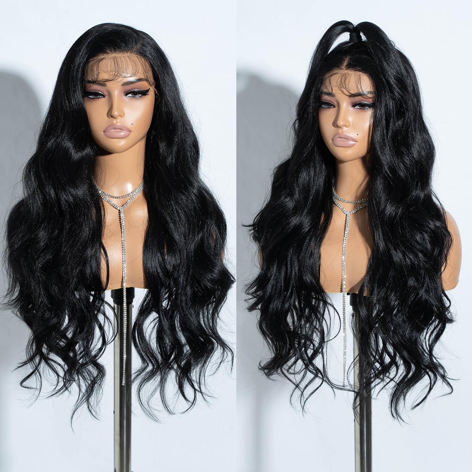 Joedir Körperwelle Perücken für Frauen 13X4 Lace Frontal Perücke Vorgezupft Synthetische Lace Front Perücken 30 Zoll Loose Deep Wave Perücke mit Baby Haar