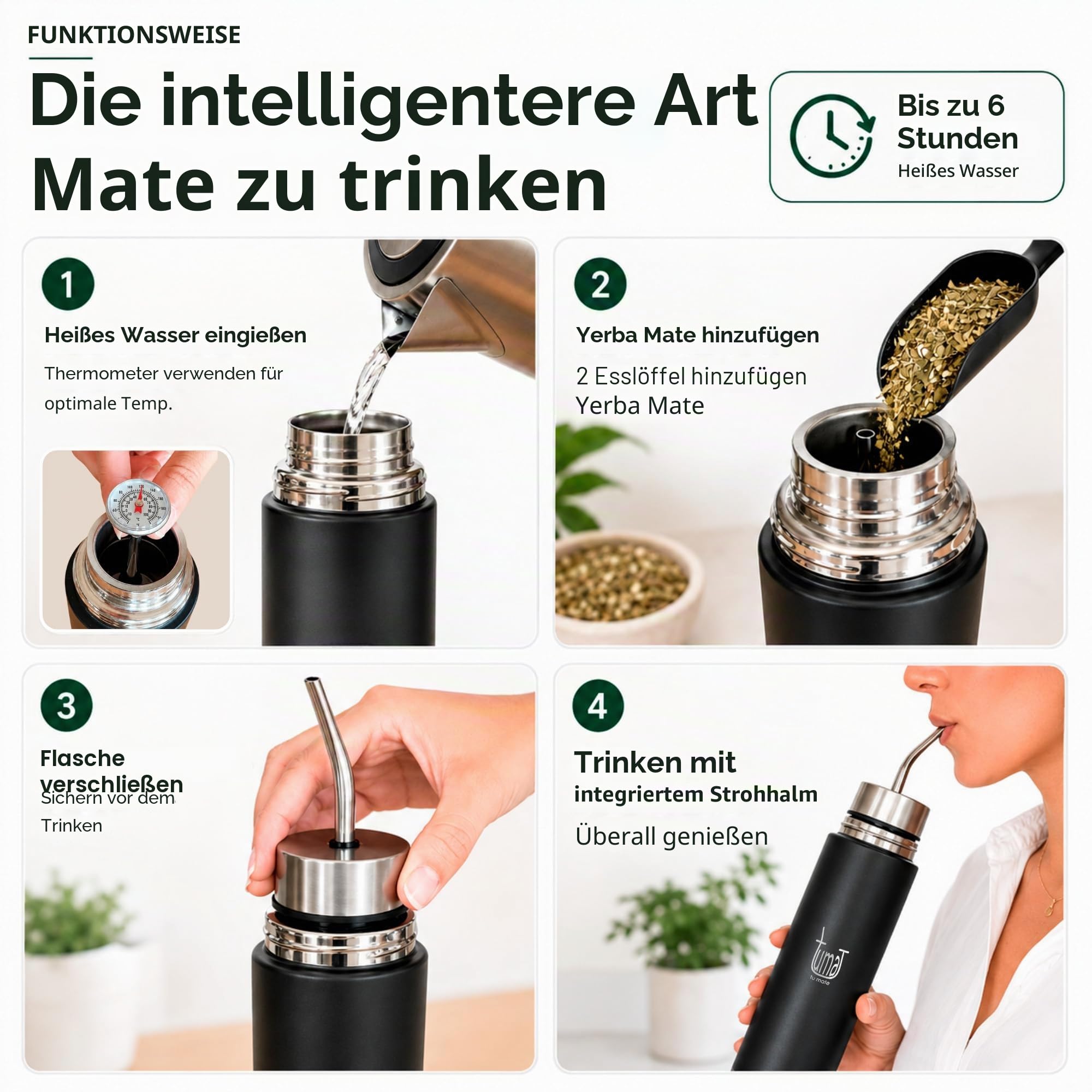 Mate Listo Automate – Auto Mate Isolierflasche mit Ausgießer, Fluvion Selbstbedienungssystem für Yerba Mate, Zwei Geschenke, 750 ml Edelstahl, Argentinian Mate Automatik-Set