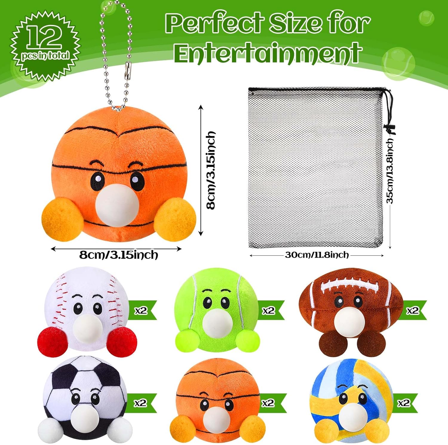 HyDren 6 Pcs Sports Party Favors Mini Stress Balls for Adult, 3.15 Inch Plush Baseball Basketball Soccer Football Gift for Valentines Day Gift, Birthday Party Favor