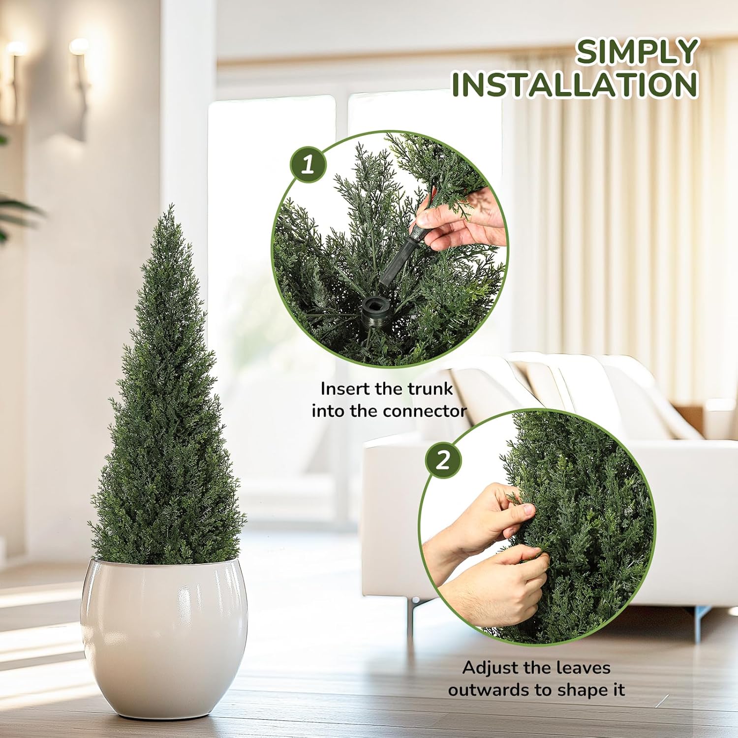 GarveeHome Artificial Trees,Fake Cedar Topiary Tree Outdor,3 ft Tall Fake Cypress Trees for Home Decor,Potted Faux Pine Shrubs Plants Evergreen Plants for Outdoor Indoor Front Porch Garden Set of 1