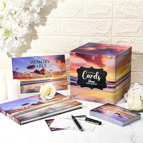 Miniatura 2 de Zonon Juego de 53 libros de invitados funerarios, incluye libro de invitados funerario, caja de tarjetas conmemorativas funerarias, bolígrafo de