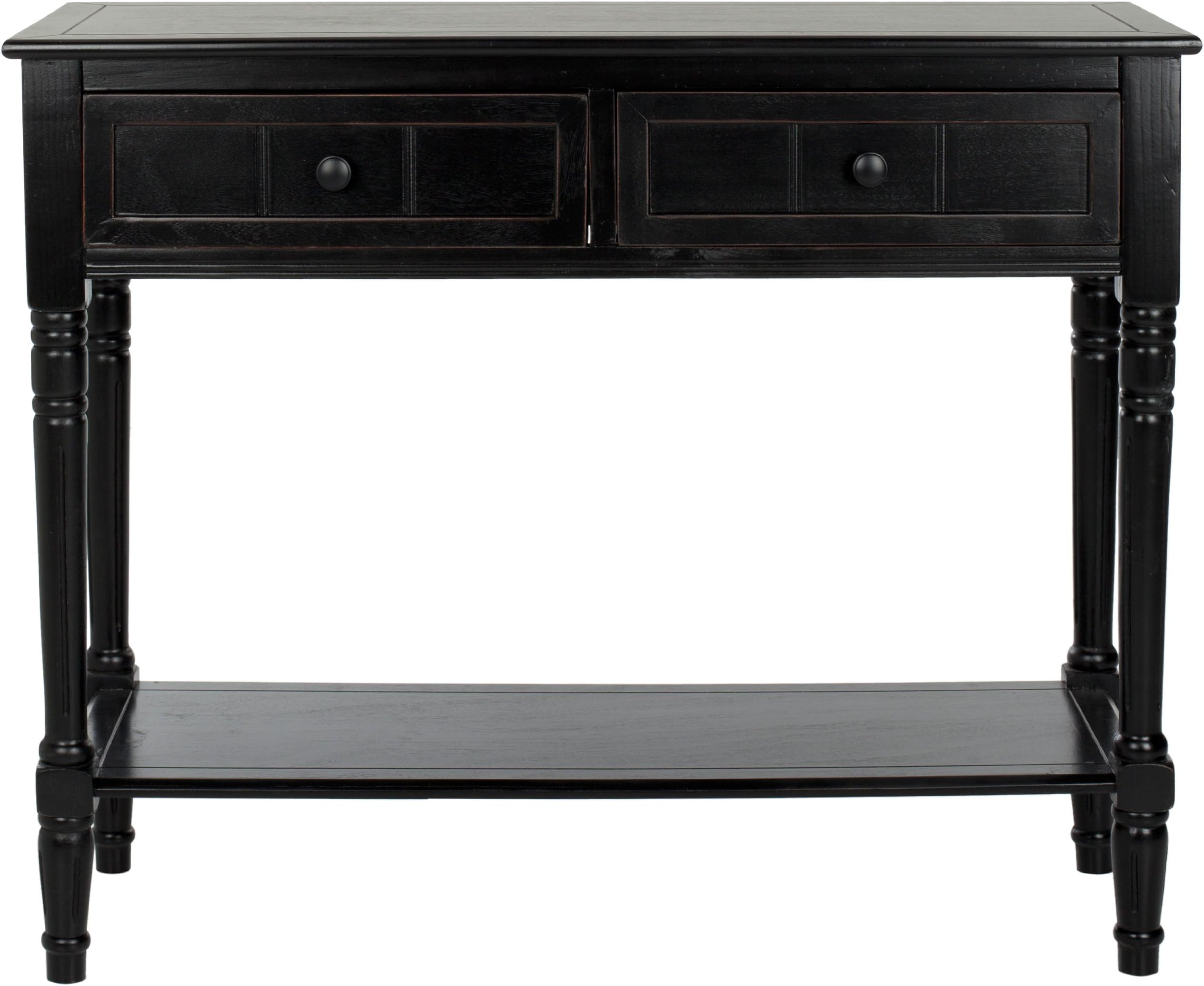 SAFAVIEH Furniture - Samantha 2-Drawer Console Table - Distressed Black - Solid Wood - Classic Storage Design - Ideal for Entryway, Living Room, Hallway, 35.8"W x 13.8"D x 29.5"H (AMH5710B)