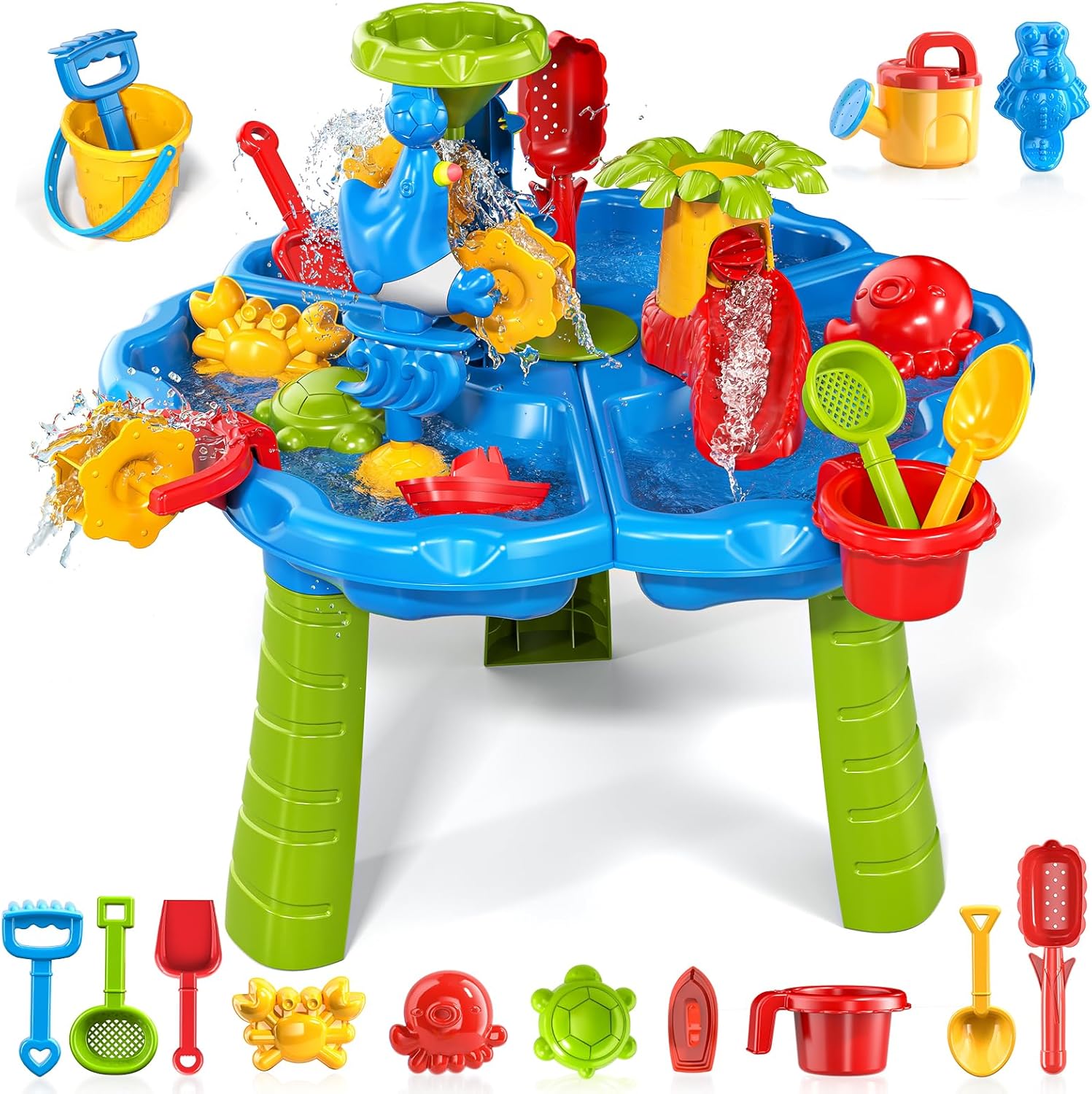 Water Table for Toddlers 1-3, Toddler Outdoor Toys Kids Summer Beach Backyard Pool Splash Activities Playsets, Water and Sand Activity Sensory Playset for Toddlers 1.5+ Years Old (8928)