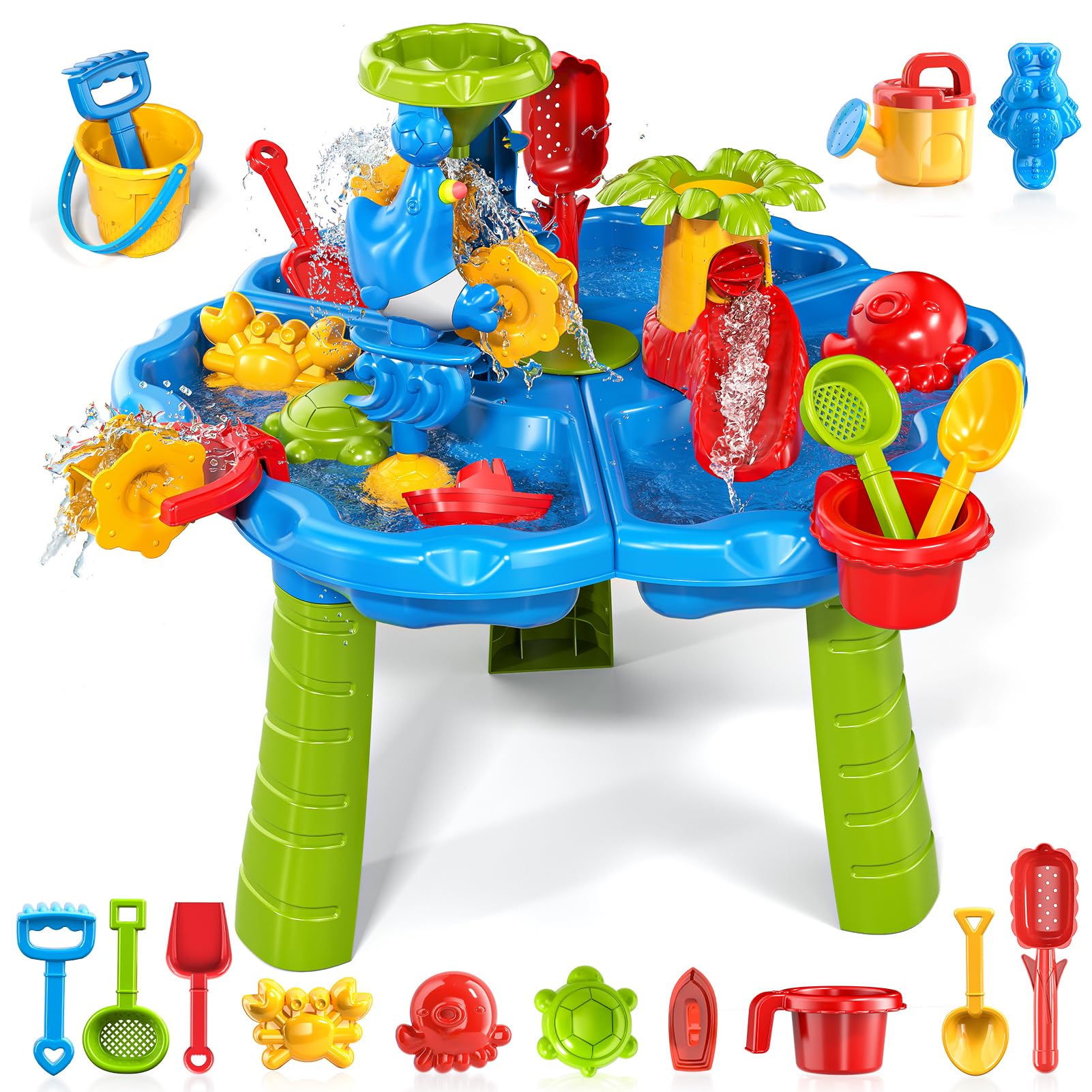 Sand Wasser Tisch für Kleinkinder 1-3, Kinder Outdoor Aktivität Wassertische mit Strand Spaß Sandspielzeug, Sommer draußen Spielzeug Wasser Spielset für Kleinkinder Jungen Mädchen Alter 2 3 4 5 6 7 8