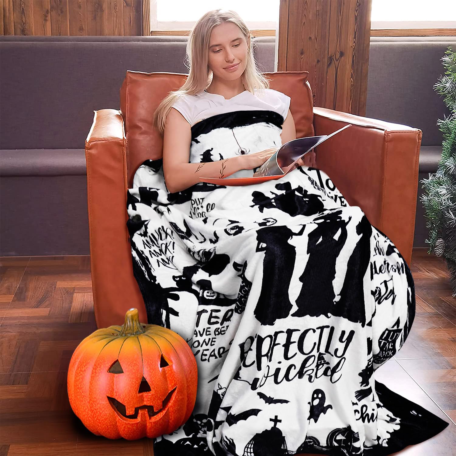 Couverture Halloween Sorcière Metawu 127x152 Cm - Polaire Douce Flanelle - Pour Canapé, Lit, Décoration - Cadeau Fêtes