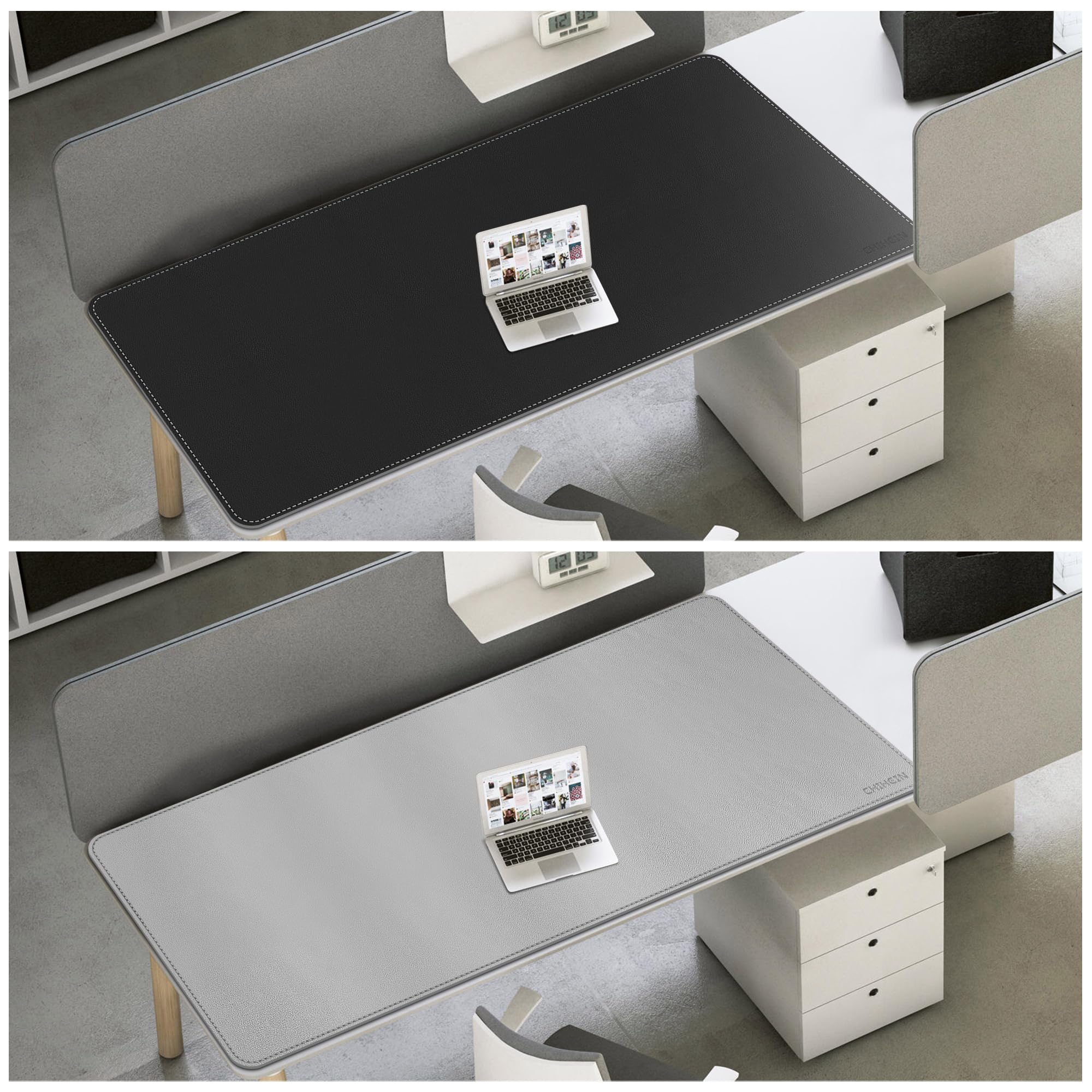 Chihein Tappetino da scrivania 4XL in pelle PU (nero/grigio), grande tappetino per mouse, protezione per scrivania su entrambi i lati, impermeabile, per gaming/ufficio/casa