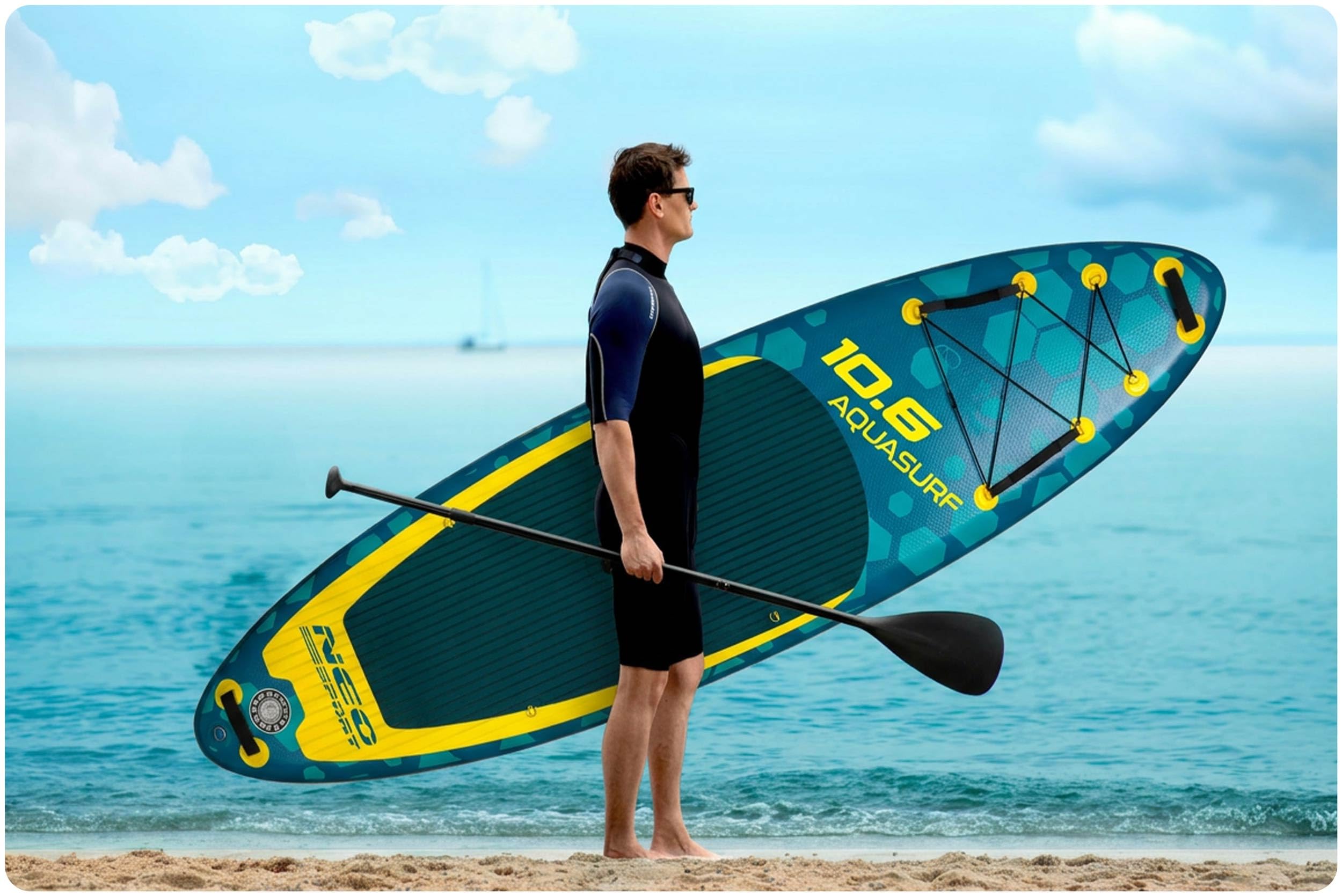 Neo-Sport Stand Up Paddle Board - SUP Aufblasbar Set - 320 cm - Mit Zubehör Handpumpe Paddel Leash Rucksack - Aquasurf 10.6 - Braun