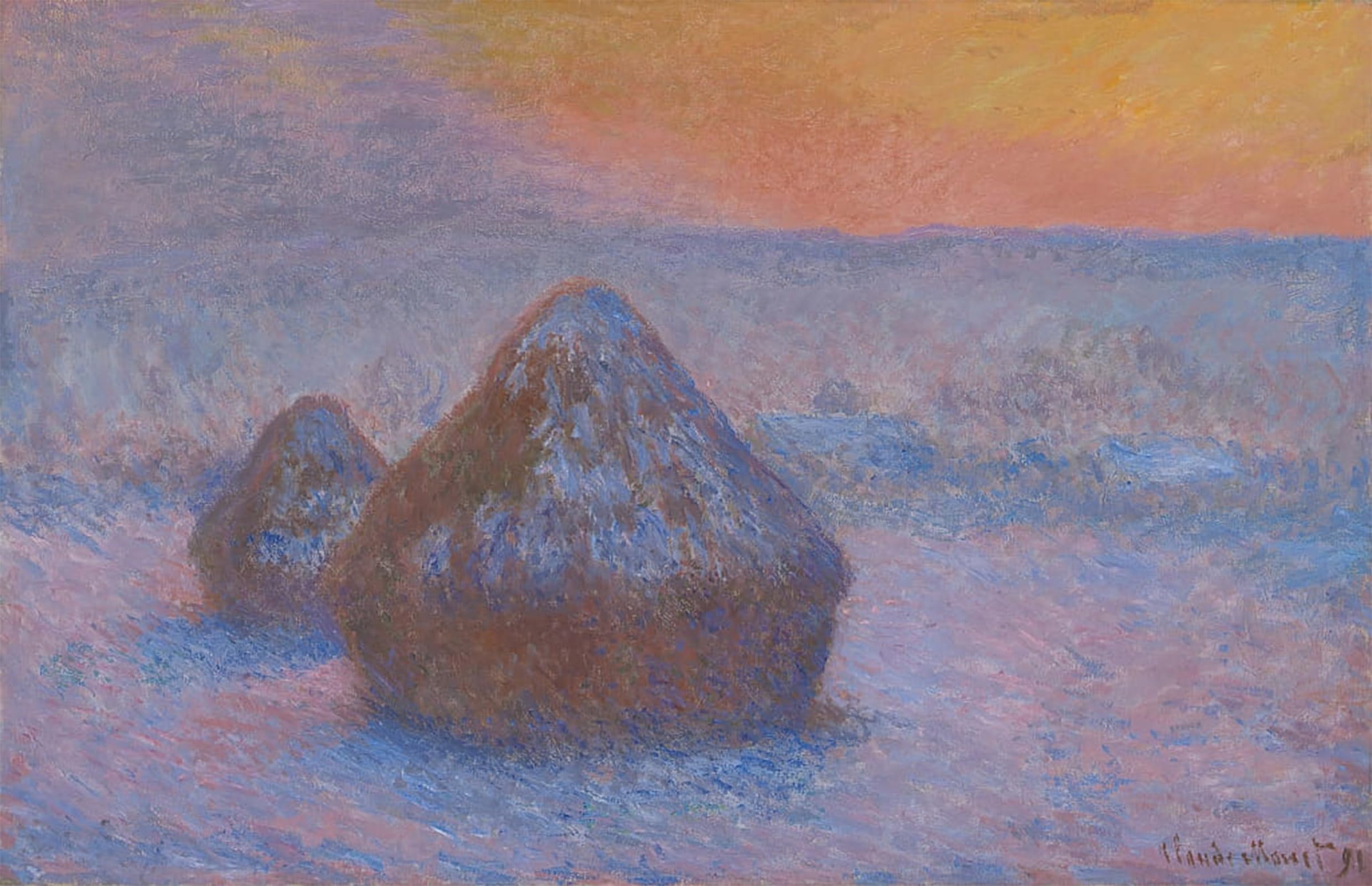 POSTERIIk Famous Print Pop Art Wall Art Graffiti Stacks of Wheat Sunset Snow Effect by Claude Monet Art Prints for Home Decor 60x90cm