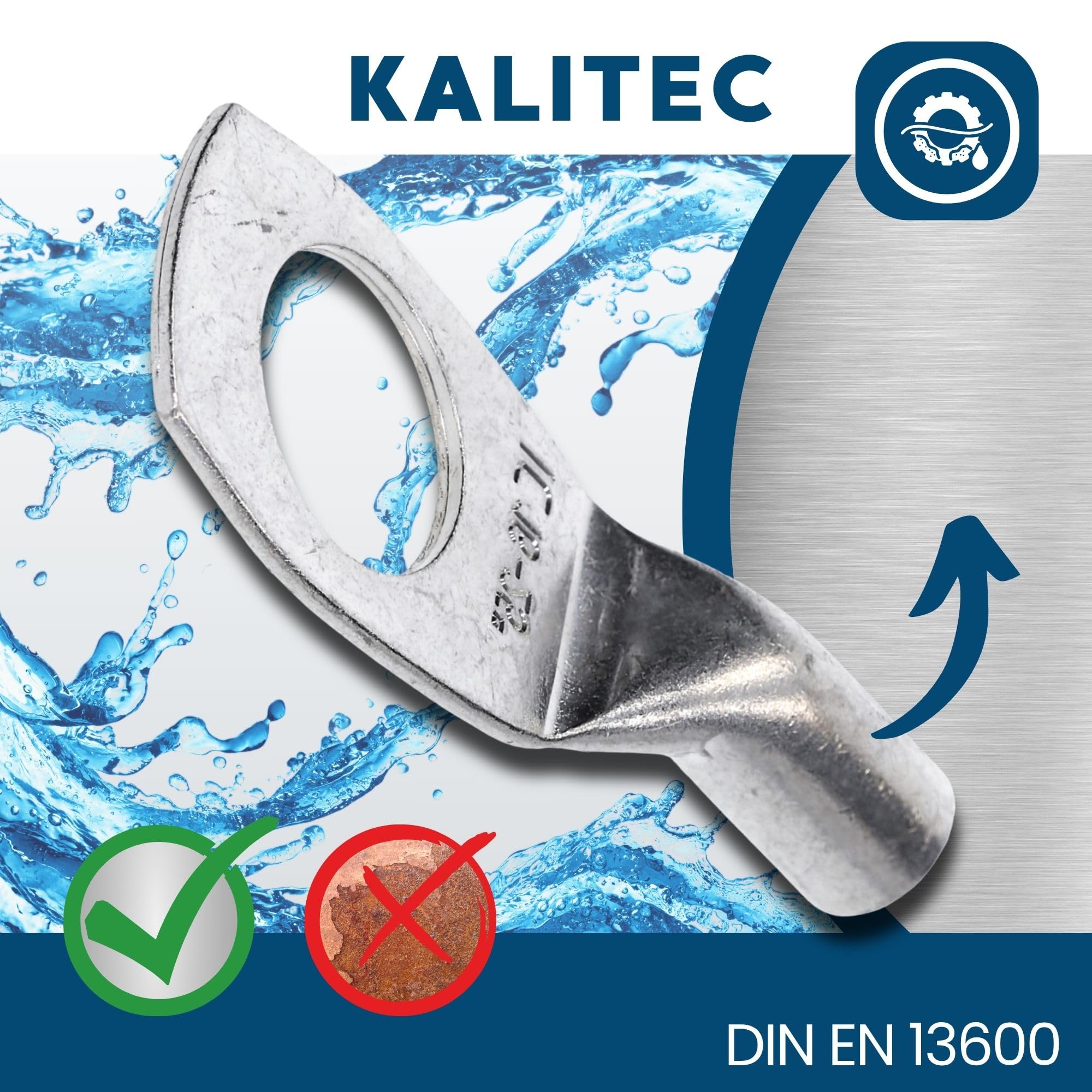 Kalitec 10x Cosse Tubulaire 25 mm² M16, Connecteur de Câble en Cuivre | Connecteurs à sertir étamés pour installation électrique, voiture et solaire. Borne de raccordement robuste sans trou.