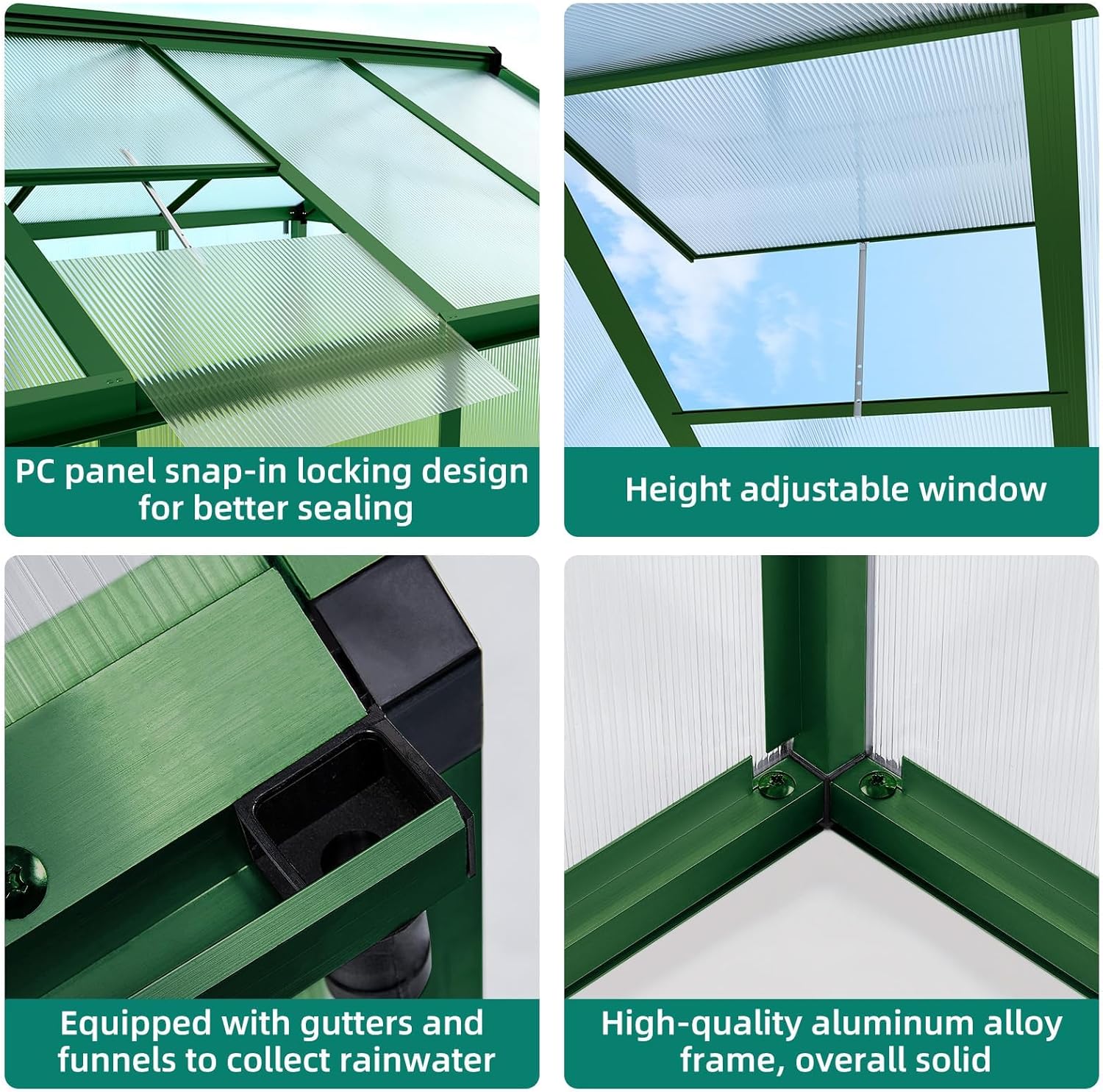 8x12 Ft Outdoor Greenhouses, Greenhouse Kit, Portablee Greenhouses with Ground Nails and Vent Windows, Sliding Lockable Door, Polycarbonate Green Houses for Outside Garden Backyard, Green