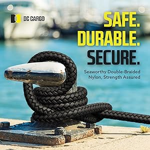 DC Cargo Mall Boat Dock Lines (2 Pack) 1/2 X 15' Double Braided Boat Ropes for Docking with 12" Eyelet. Marine Grade Nylon Material & Damage Resistant Line Fibers for Secure Docking