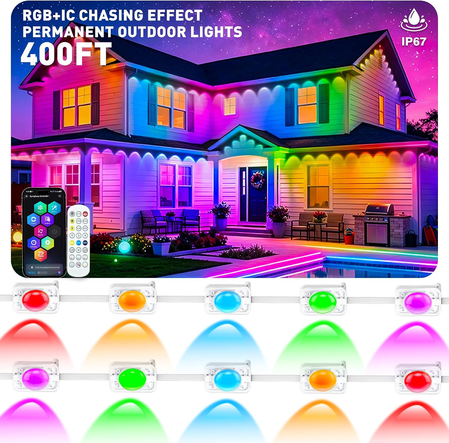 400FT Permanent Outdoor Lights, Smart RGB+IC Eaves Lights fo