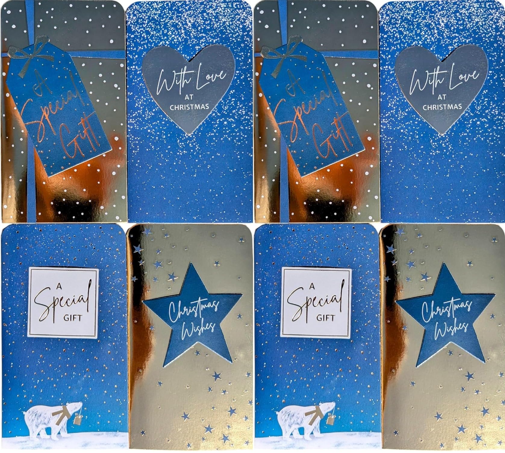 YLAB 8 Luxury Christmas Money Wallets with Envelopes – Navy & Gold Foil – 3D Festive Designs – Holds Cash, Gift Cards & Vouchers – Elegant Winter Theme