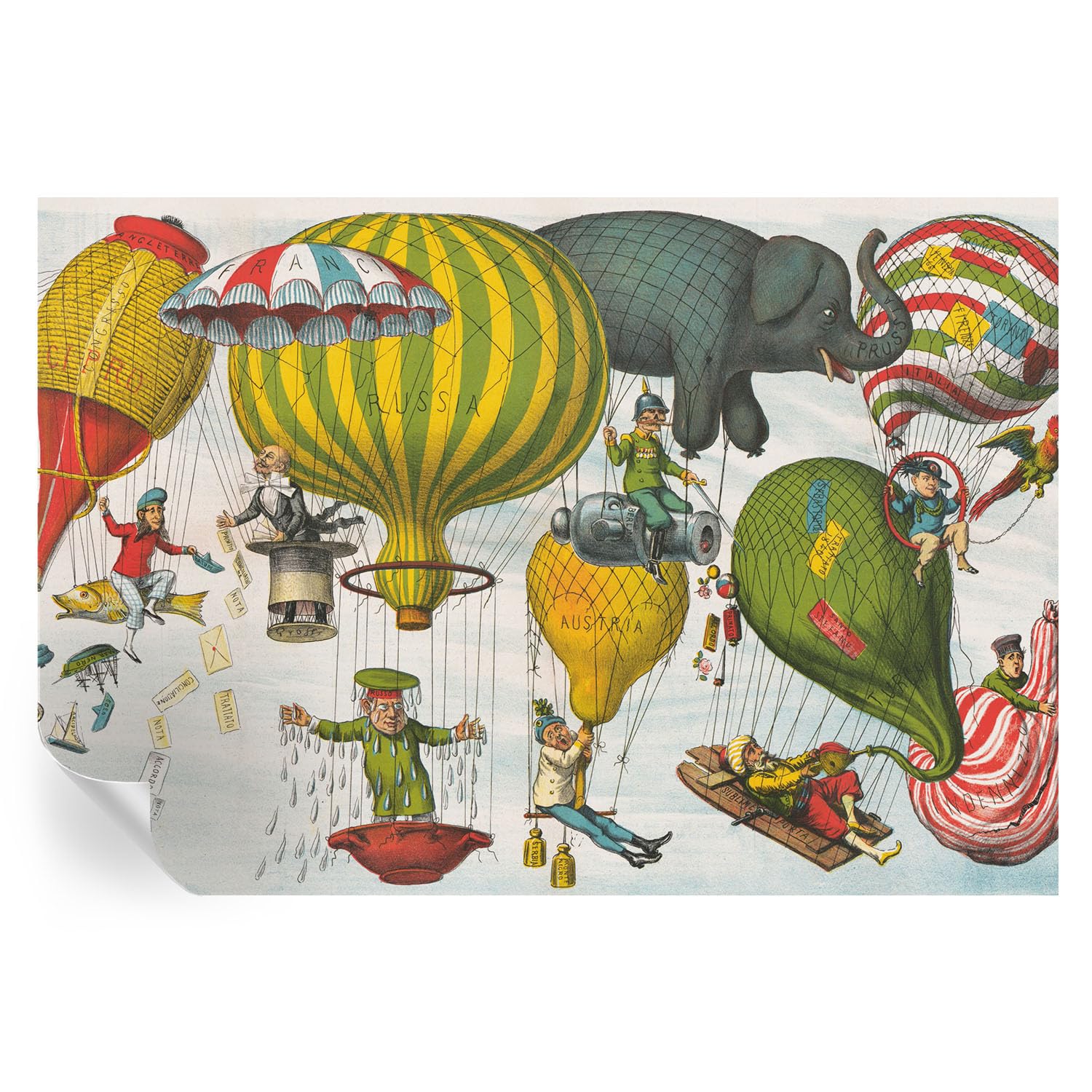 Papel pintado autoadhesivo clásico de 152x104 cm con diseño Viaje en globo para decorar paredes
