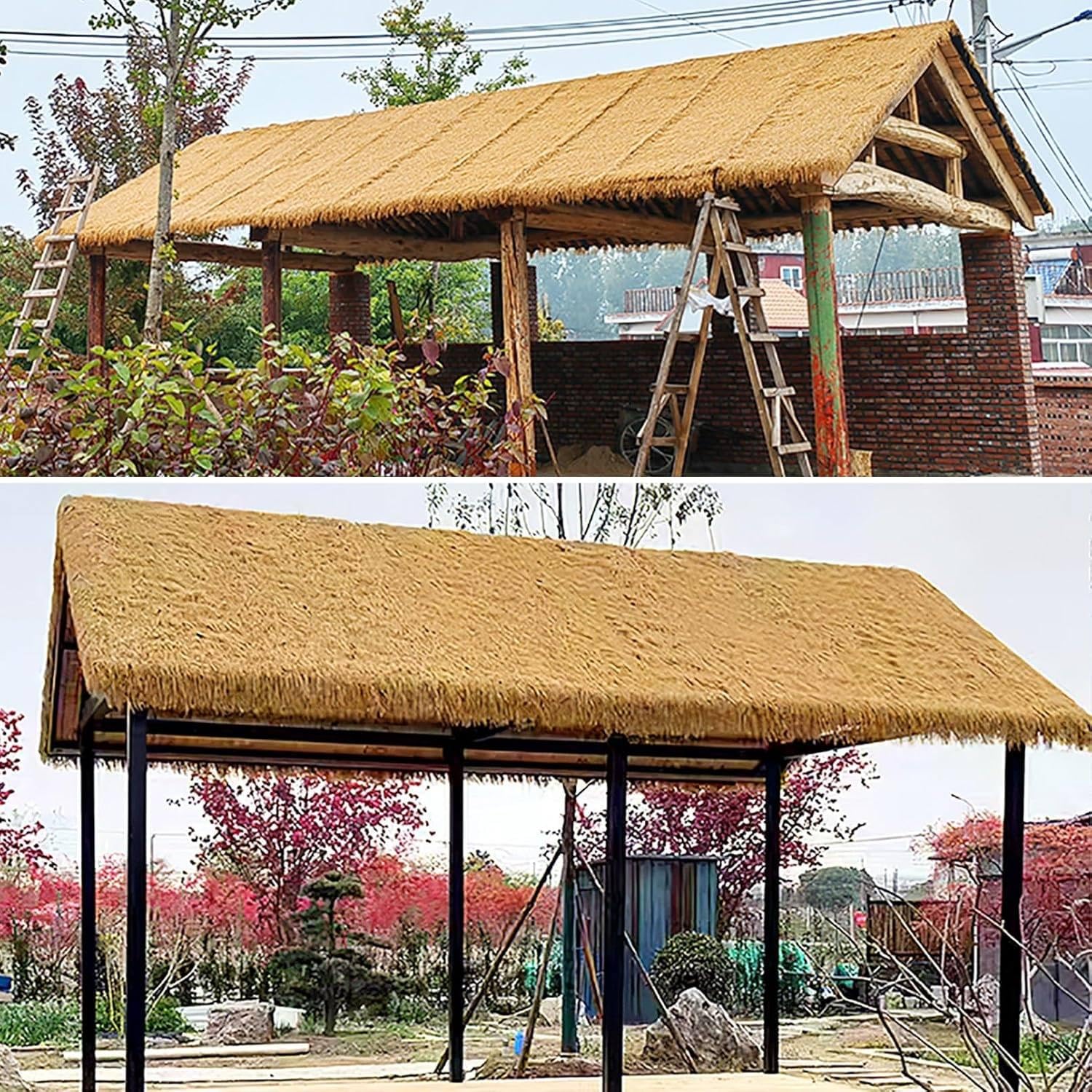 Synthetische Strohdachabdeckung, Kunstrasenrolle für Garten und Bar, Dekoration, 1 × 10 m, realistisches Simulations-Stroh-Design