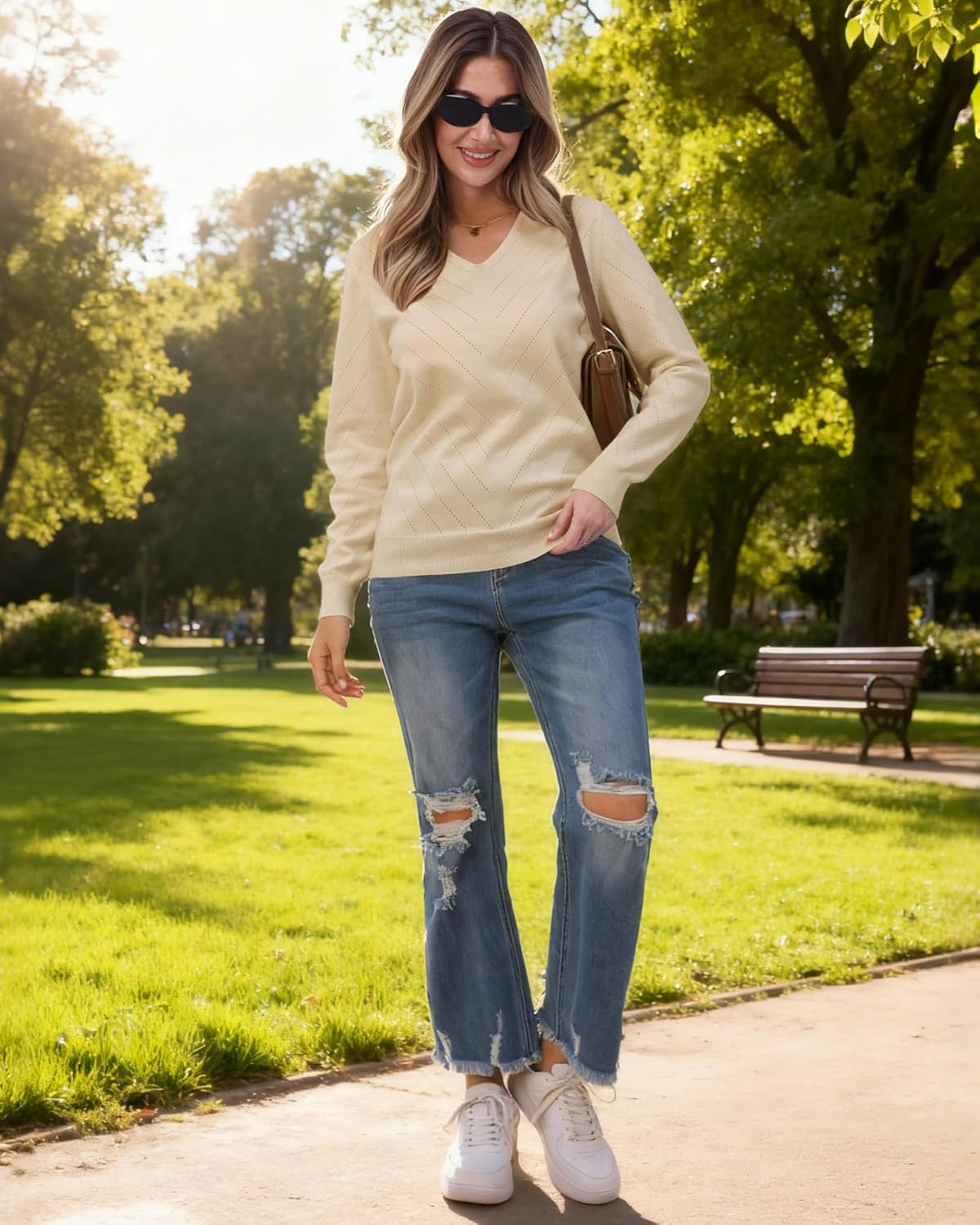 Womens V-Neck Lightweight Pullover Sweaters Knit Long Sleeve Tops Soft Sweater Casual Fall Winter Fashion Outfits - Image 6