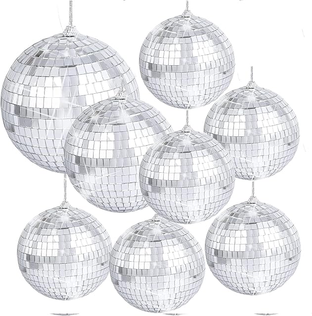 8 Pieces Mirror Disco Balls Silver Hanging Disco Light Mirror Ball for Retro Party, Fun Party, Home Bands Decorations