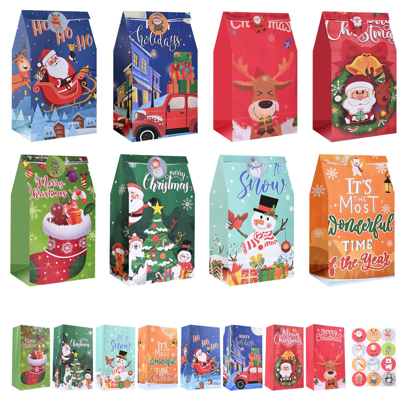 firstake Christmas Treat Bags for Kids - 32pcs Xmas Candy Bags, Small Christmas Paper Treat Bags for Classrooms, Party Supplies, Holiday Goody