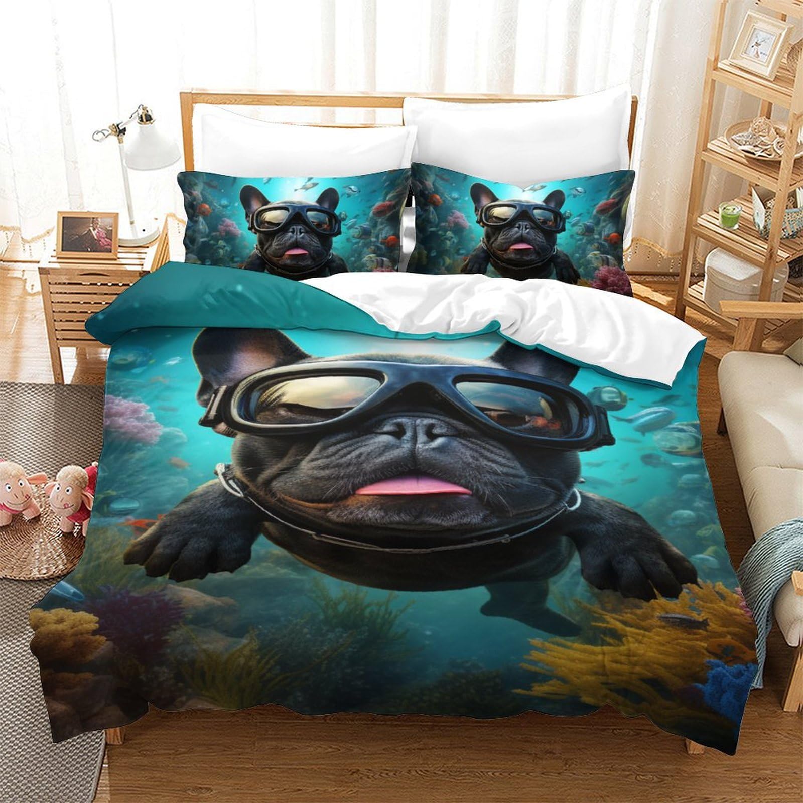Housse de couette chiot 3D imprimé lit simple microfibre 3 pièces