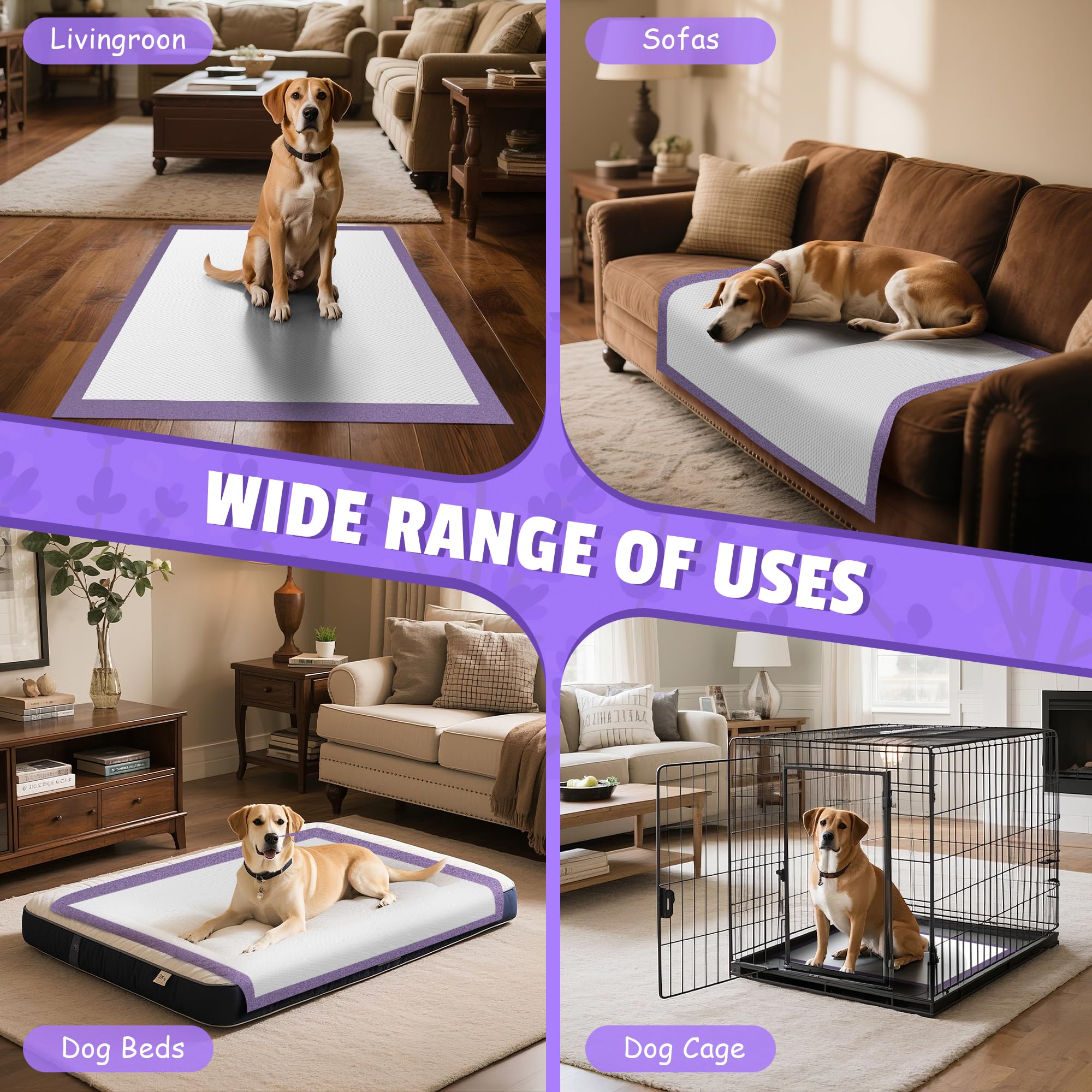 Boscute Almohadillas gruesas con aroma a lavanda, 6 capas, pesadas, absorbentes, de 30 x 36 pulgadas, para entrenamiento de mascotas, almohadillas de polímero extra grandes a prueba de fugas de secado