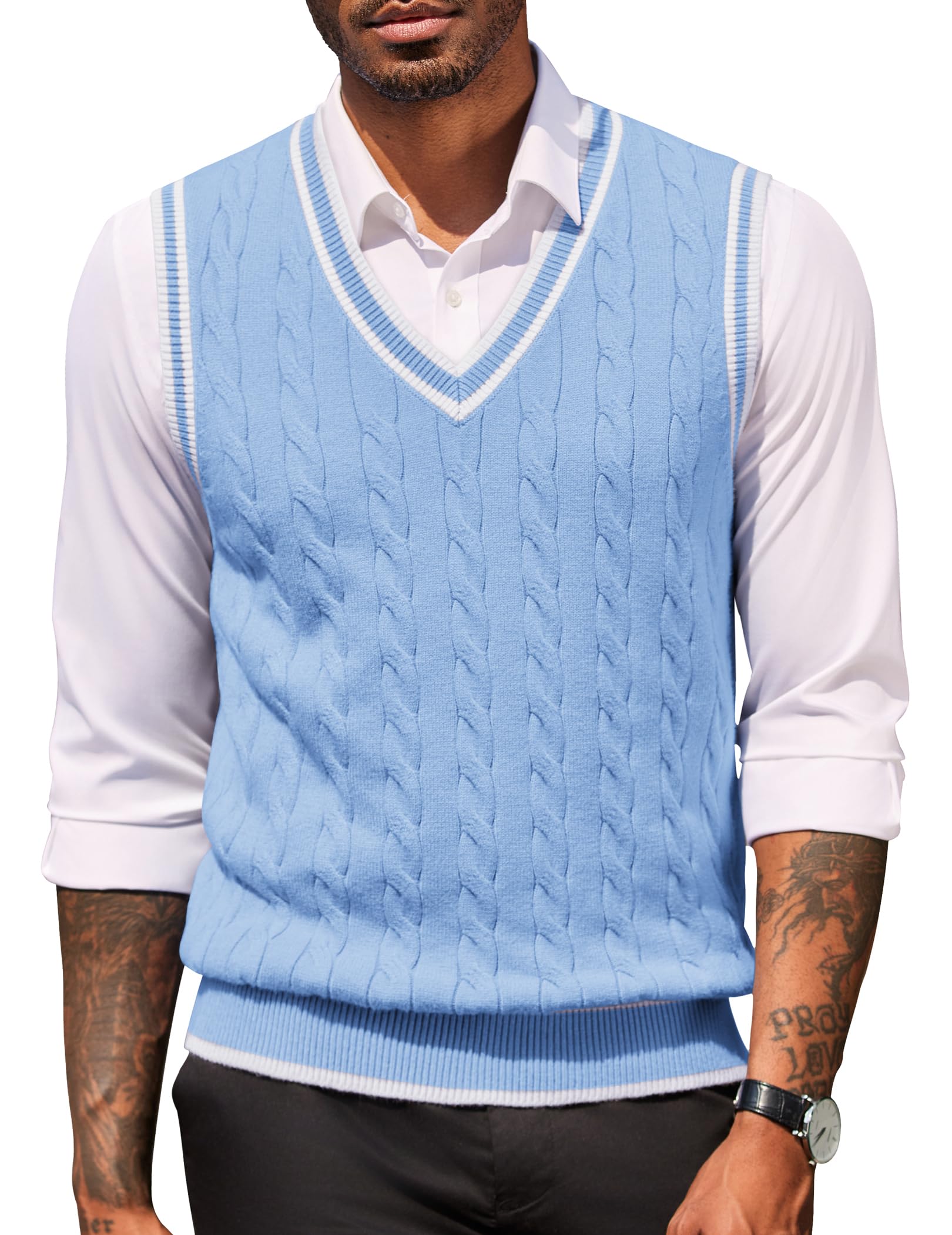 COOFANDY Sweater Vest for Men Regular Fit V Neck Sleeveless Knitted Pullovers Sweater