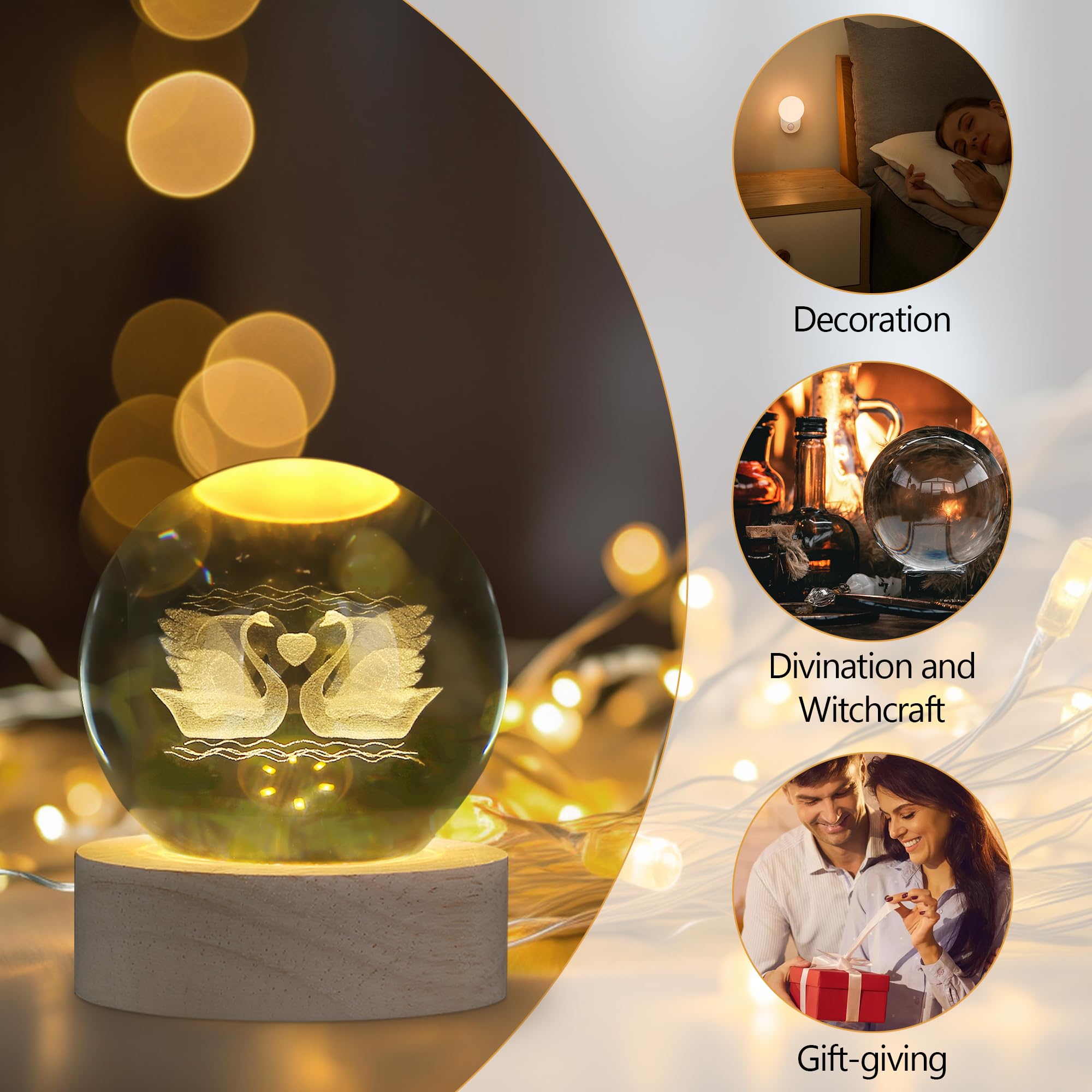 XIANNVXI 3D Double Swan Crystal Ball Paperweight Ornament Meaningful Gifts for Him Her Matching Presents for Couple His and Hers Gifts for Anniversary Valentines Engagement Decorations - Image 4