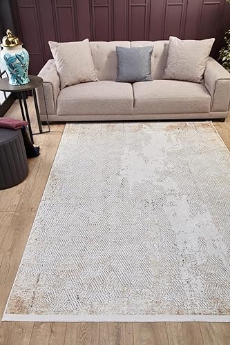 Miniatura 2 de BESPOKY Alfombra Wazirabad beige de 9 pies 10 pulgadas x 13 pies 1 pulgada  118.1 x 157.5 in, lavable a máquina, antideslizante, sala de estar,