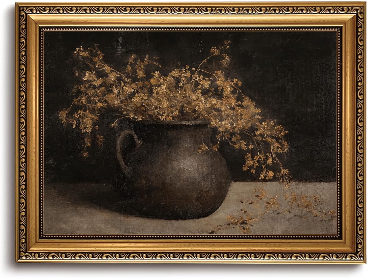 KISSFOX Gold Framed Wall Art Vintage Wall Decor Flower Canvas Art Botanical Pictures Still Life Floral Paintings Moody Rustic Artwork For Living Room Kitchen Bedroom