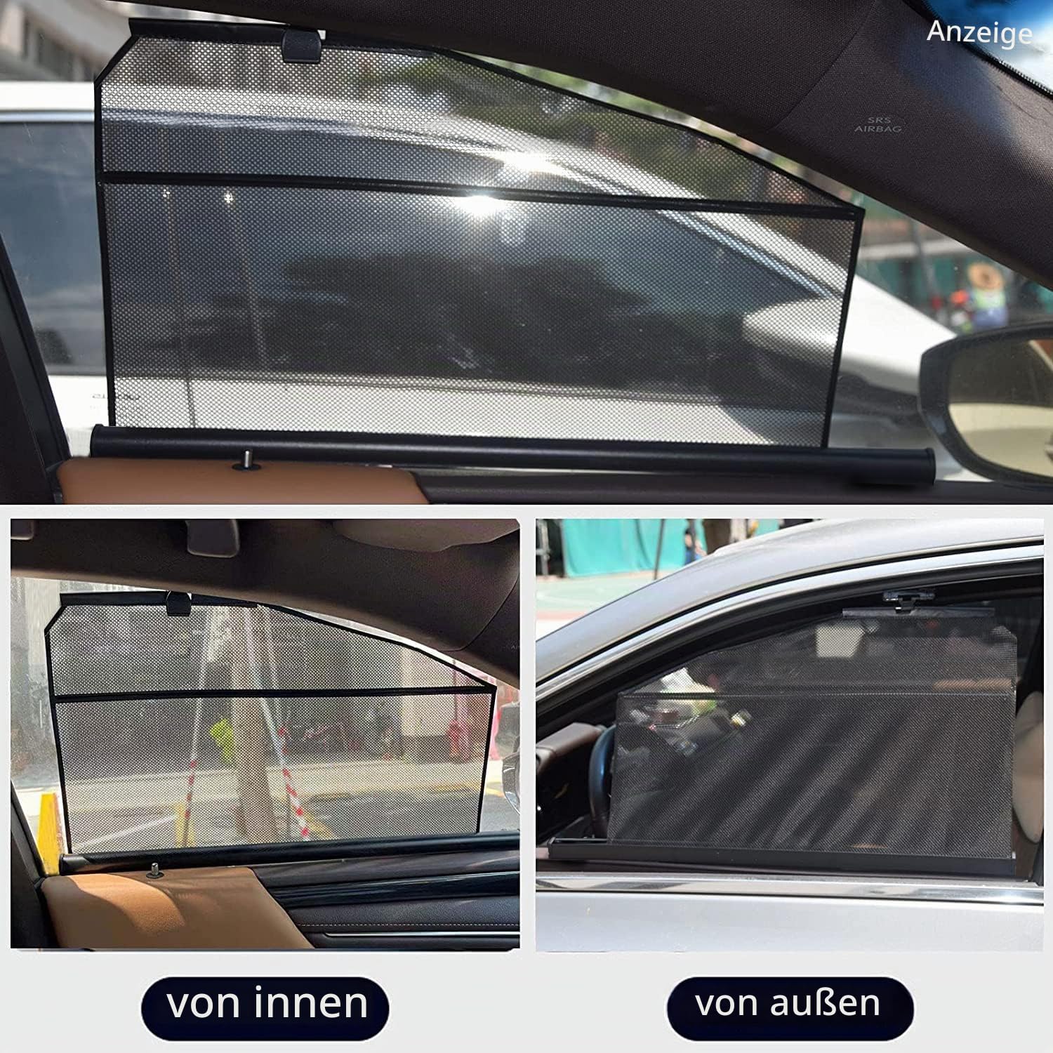 Kwak's Auto Sonnenschutz für Seitenfenster 2-Pack Faltbare Rolle Einziehbarer Sonnenschutz Blocks Sonnenblendung und Hitzeschutz Anti-UV-Strahlen Jalousien für Privatsphäre Blackout (Frontfenster)