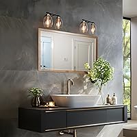 Vista 2 de Lámparas de tocador de baño, luces de tocador de oro negro con pantallas de vidrio sembrado, 2 luces, moderno, granja, baño, aplique de pared sobre