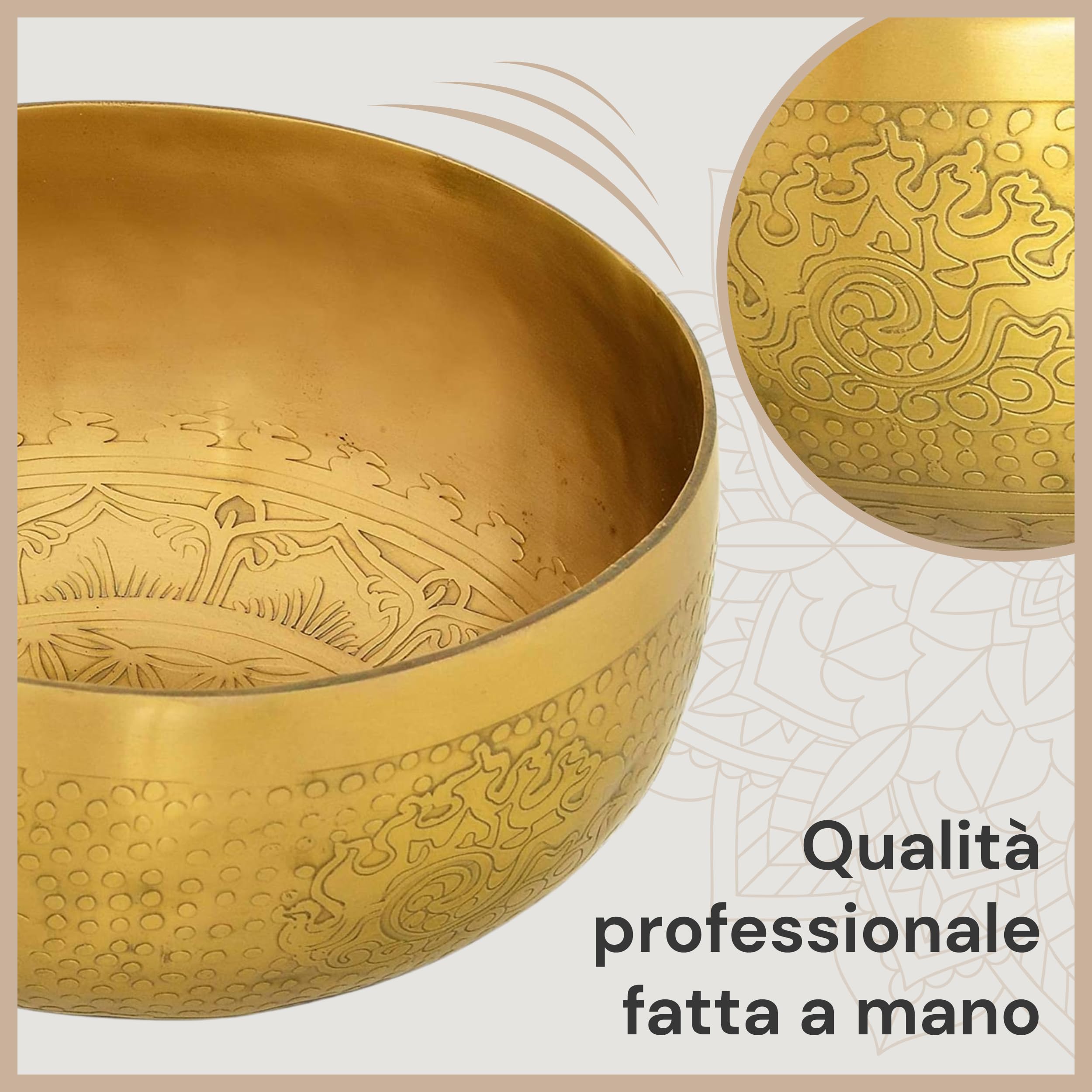 Campana tibetana fiore della vita per yoga, meditazione e relax, diametro 20 cm, 1.100 g, superficie opaca, fatta a mano