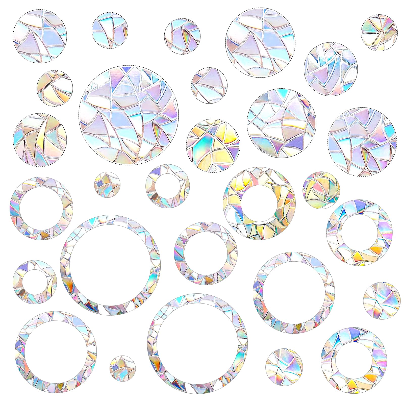 Abeillo Suncatcher Lot de 29 autocollants pour fenêtre - Ronds - Protection contre les oiseaux - Prisme - Anti-collision - Autocollants réfléchissants (anneaux, cercles)