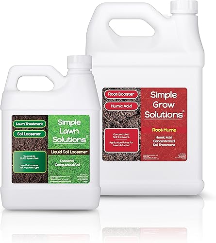 Liquid Soil Loosener 32 onzas + Root Hume ácido húmico de 1 galón Paquete de tratamiento de suelo Simple Lawn Solutions