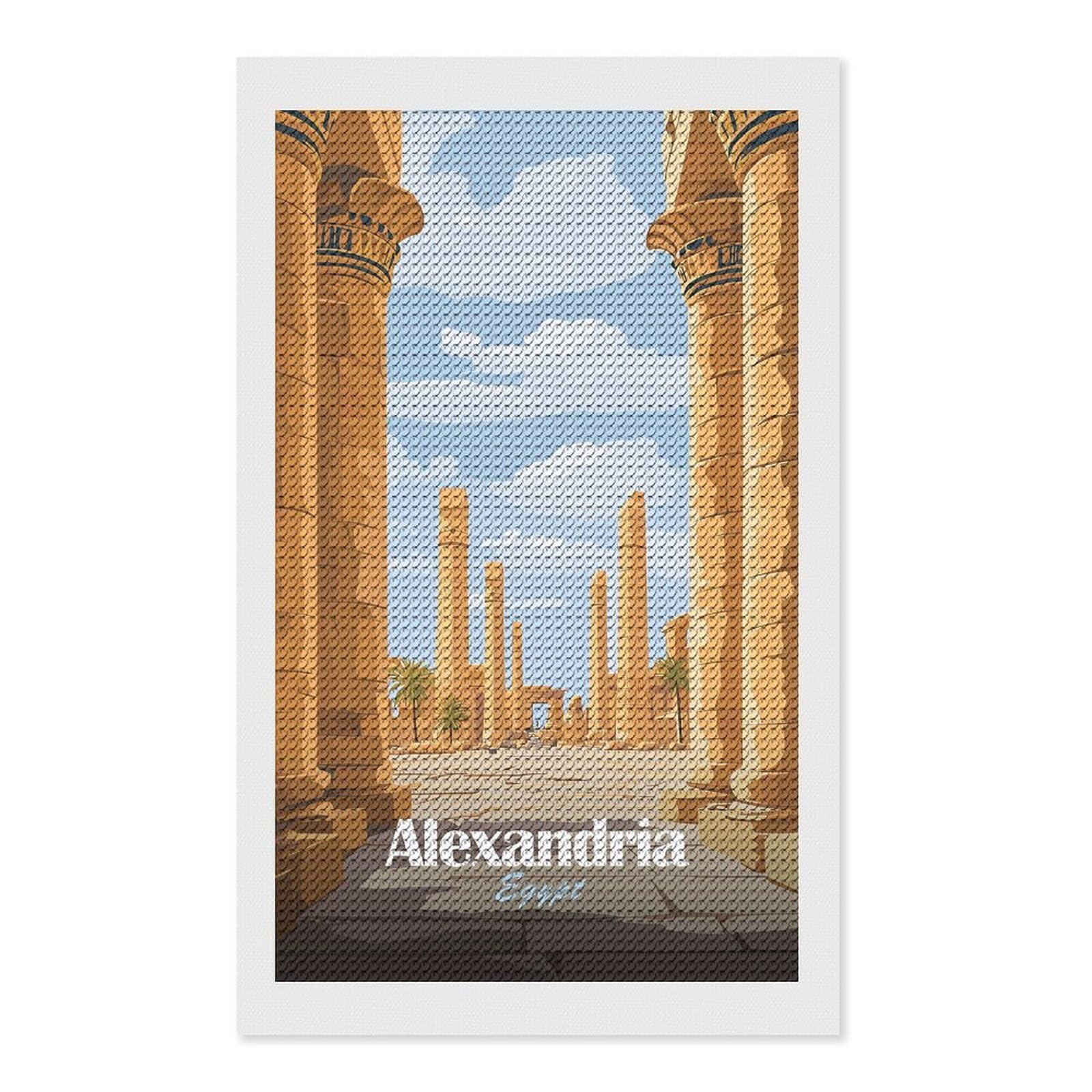 Junmoney Alexandria Egypt Diamond Painting Canvas Kit 12"x20", Round Gems, Living Room Decor, Seasonal Gift Choice, Modern Decor