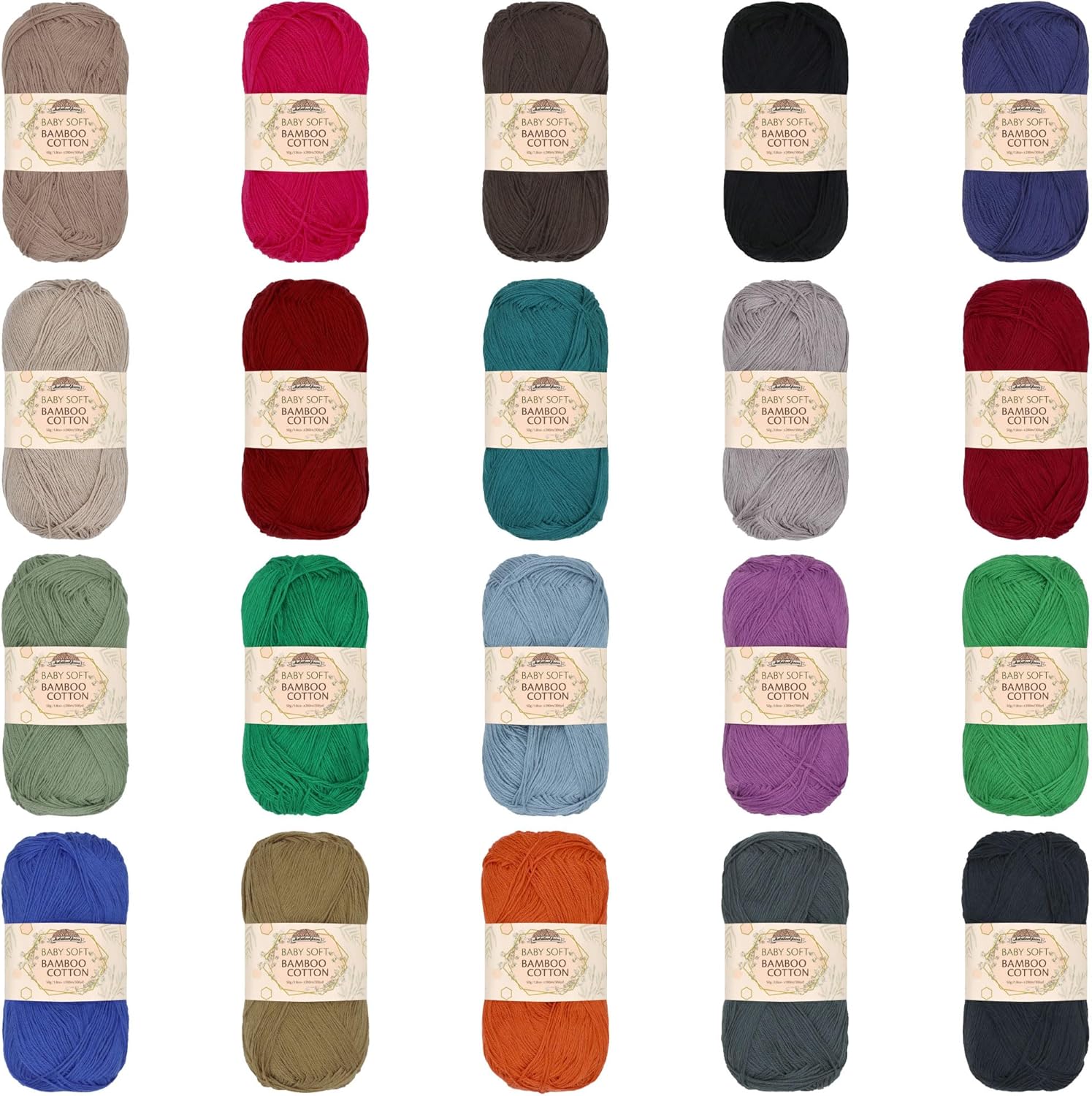 JubileeYarn Baby Soft Bamboo Cotton Yarn - 50g/Skein - Dark Assortment - 20 Skeins