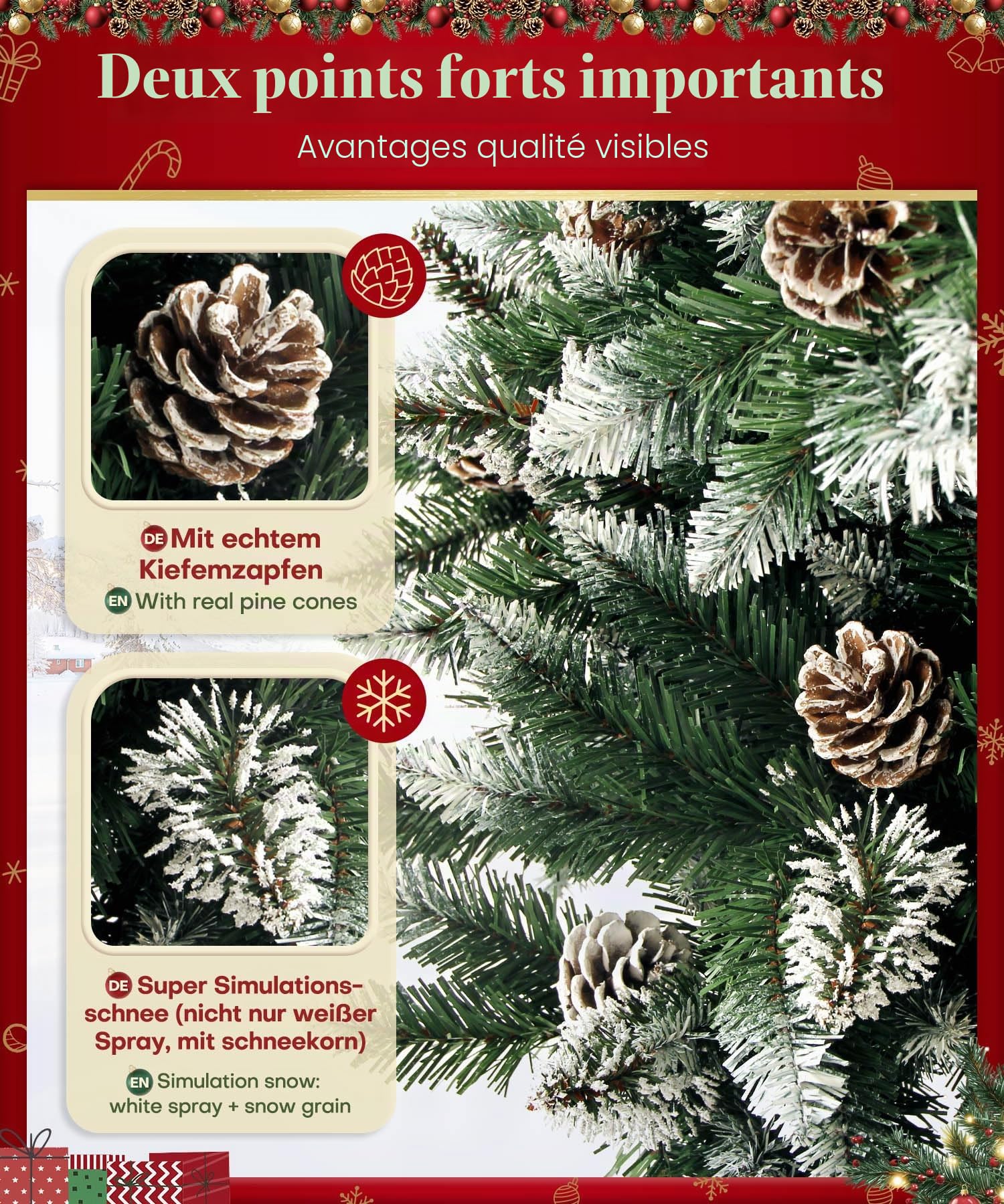 Yorbay Sapin de Noël Artificiel avec Support de Fer 120cm - 240cm Sapin Artificiel pour Décoration Noël (180cm)