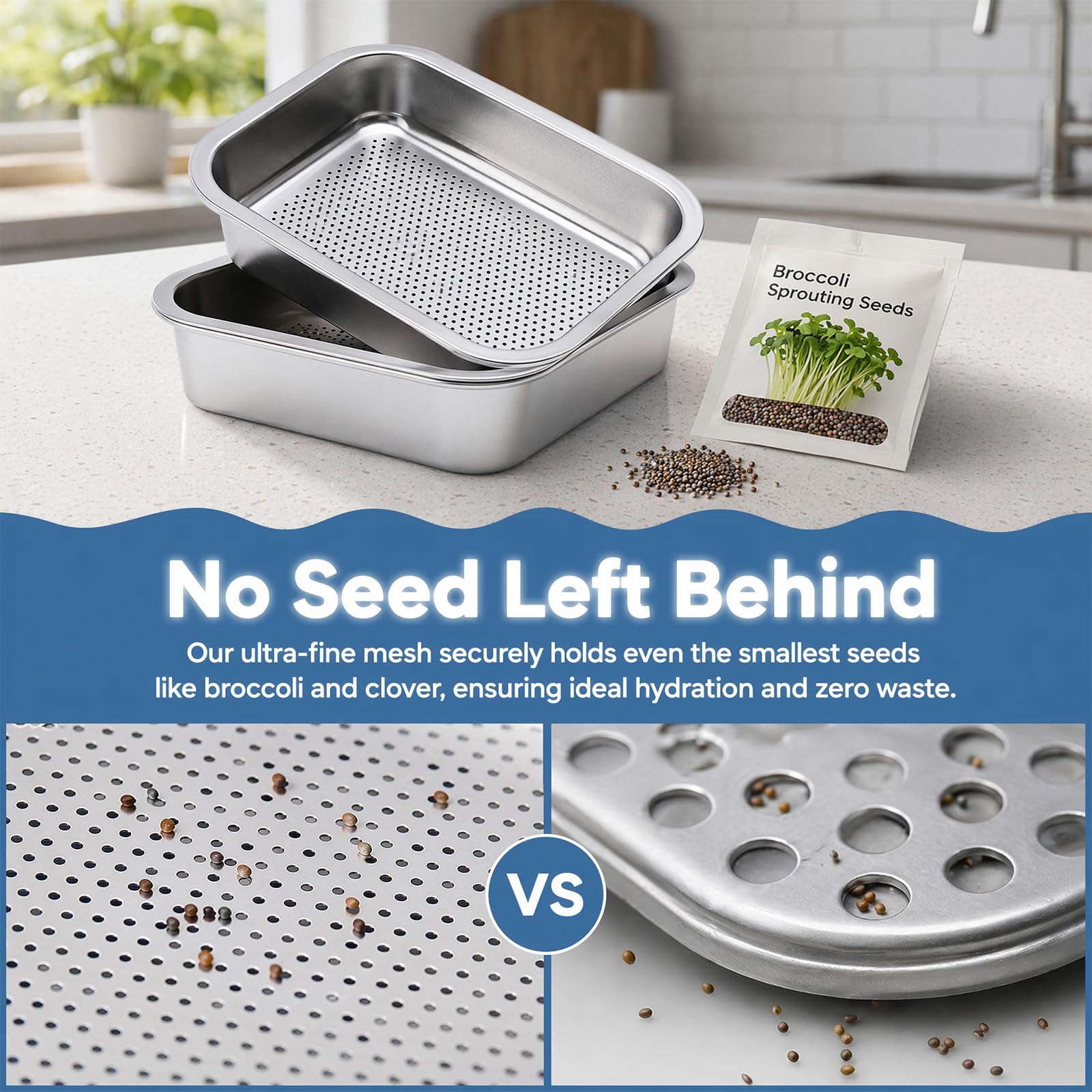 iFCOW Kit de germinación, 2 unidades de rejilla de acero inoxidable para cultivadores de plantas de microgreens para el cultivo de frijoles Mung, alfalfa, hierba de trigo, plantas de interior