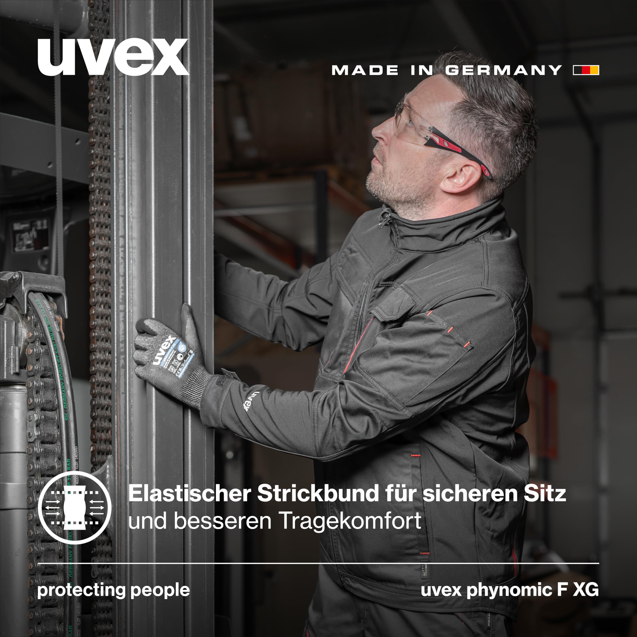 Uvex phynomic F XG, 1 para rękawic ochronnych przed przecięciem – do wilgotnych i tłustych obszarów – delikatne i odporne na ścieranie – czarne – rozmiar 10/XL